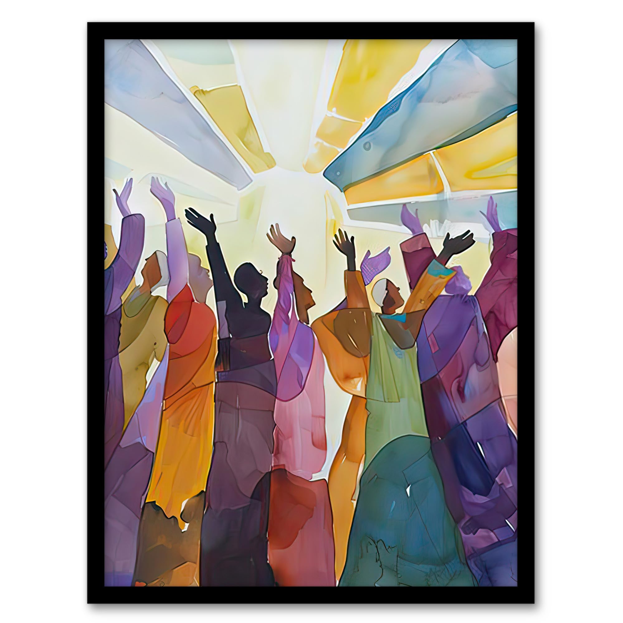 Artery8 Religious Choir Praise Stained Glass Watercolour Living Room Artwork Framed Wall Art Print 18X24 Inch