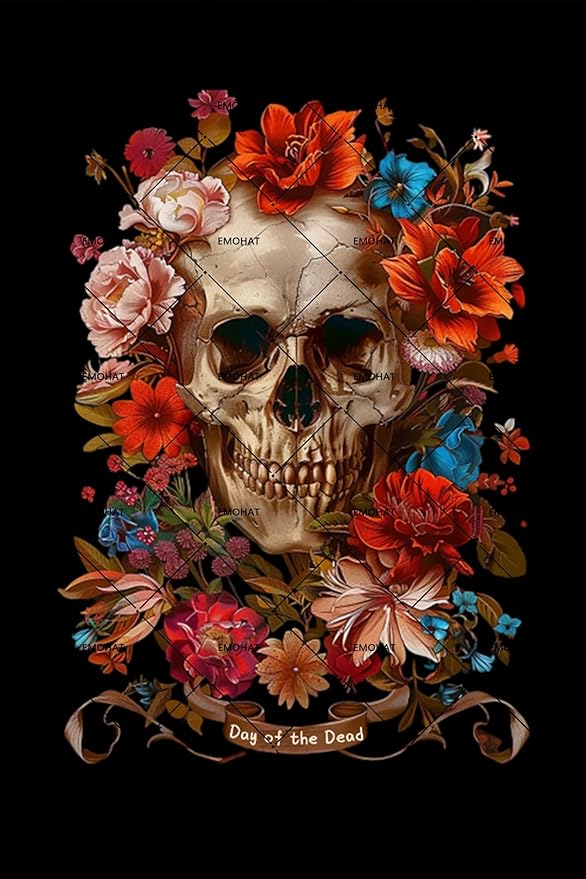 EMOHAT Skull Metal Sign Gothic Flower Skeleton Mexico Day of The Dead Halloween Metal Tin Sign Wall Art Decor Plaque for Home Bar Pub Club Kitchen Coffee Living Room Garden Wall Decor 8x12 inches