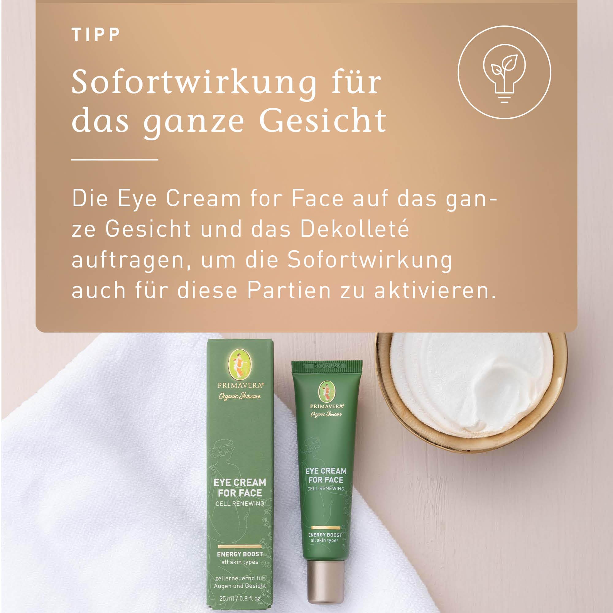 PRIMAVERA Krem pod oczy do twarzy – Cell Renewing 25 ml – naturalny kosmetyk – bardzo skuteczny krem do oczu i twarzy do wszystkich rodzajów skóry – odnowienie komórek oczu i twarzy – wegański
