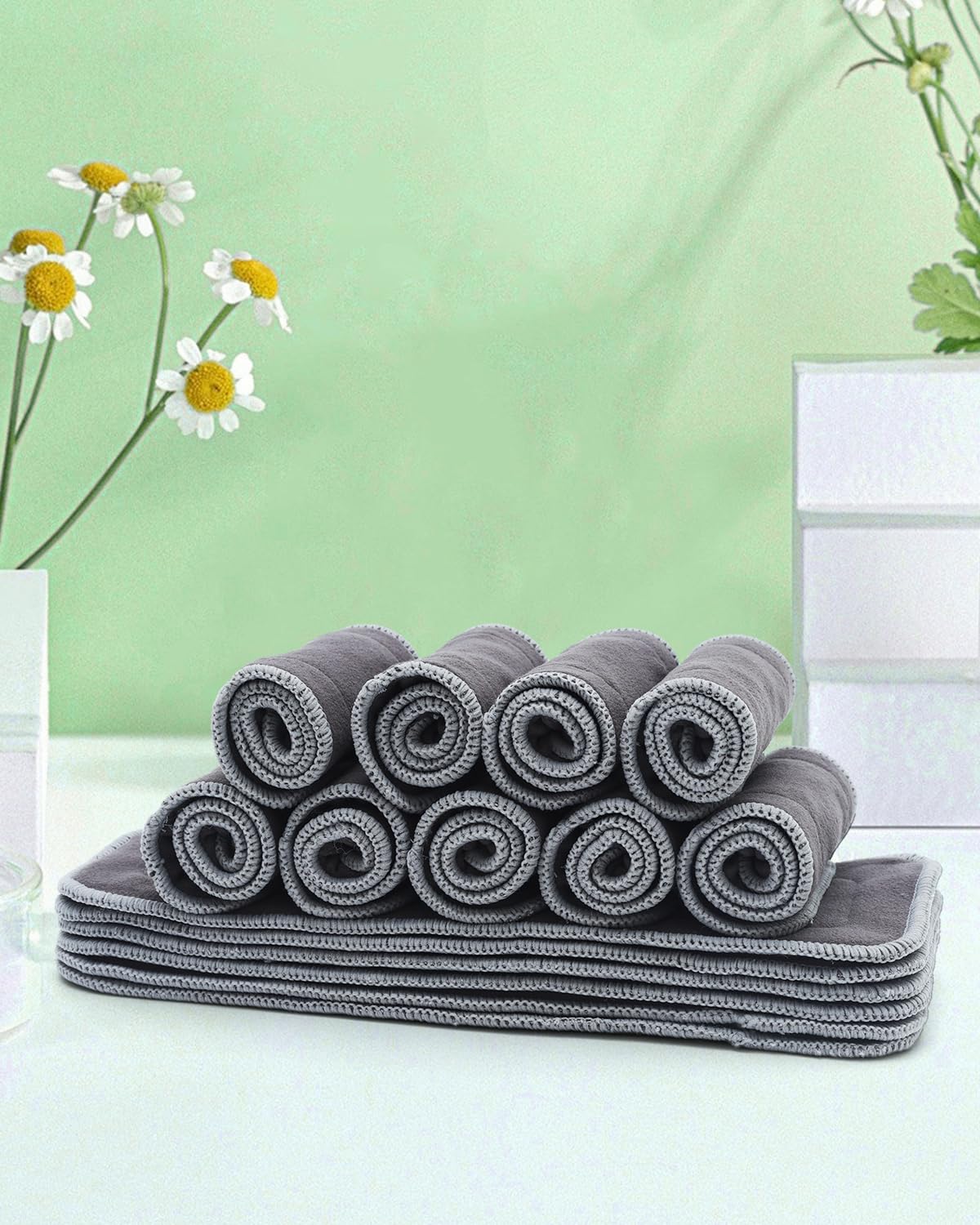 Babygoal Baby 5-Layer Charcoal Rayon from Bamboo Reusable Liners for Cloth Diapers Nappies,Pack of 12 Inserts,12ZTN