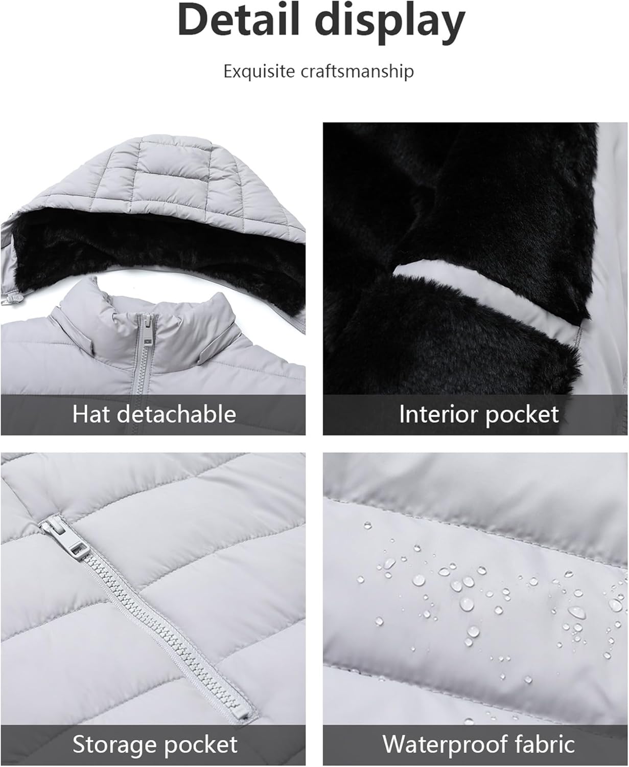 Men's Quilted Puffer Down Coat| Waterproof, Windproof, Detachable Hood, Flannel Lined, Thicken for Winter Travel - Image 5