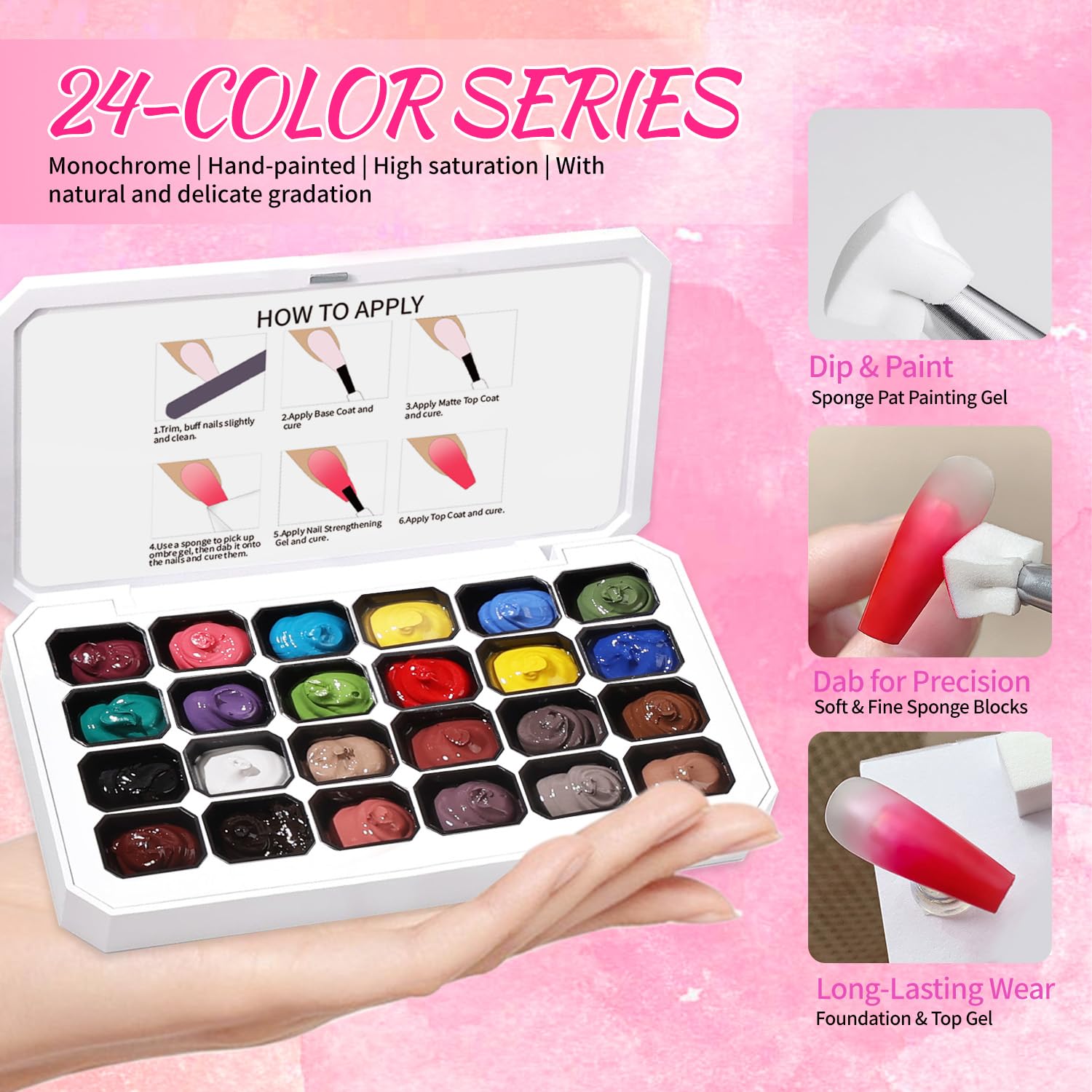 Esmalte de uñas de gel Ombre, 24 colores, adecuado para tonos de esmalte de uñas, fácil de colorear, efecto duradero, puede realizar el arte de uñas DIY en casa (24OG-2)