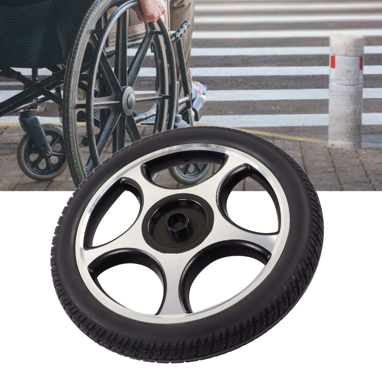 Rueda para silla de ruedas Rueda para andador de bajo ruido de PU de 16 pulgadas Pieza de repuesto para carrito con andador Buje de acero de aleación resistente Neumático