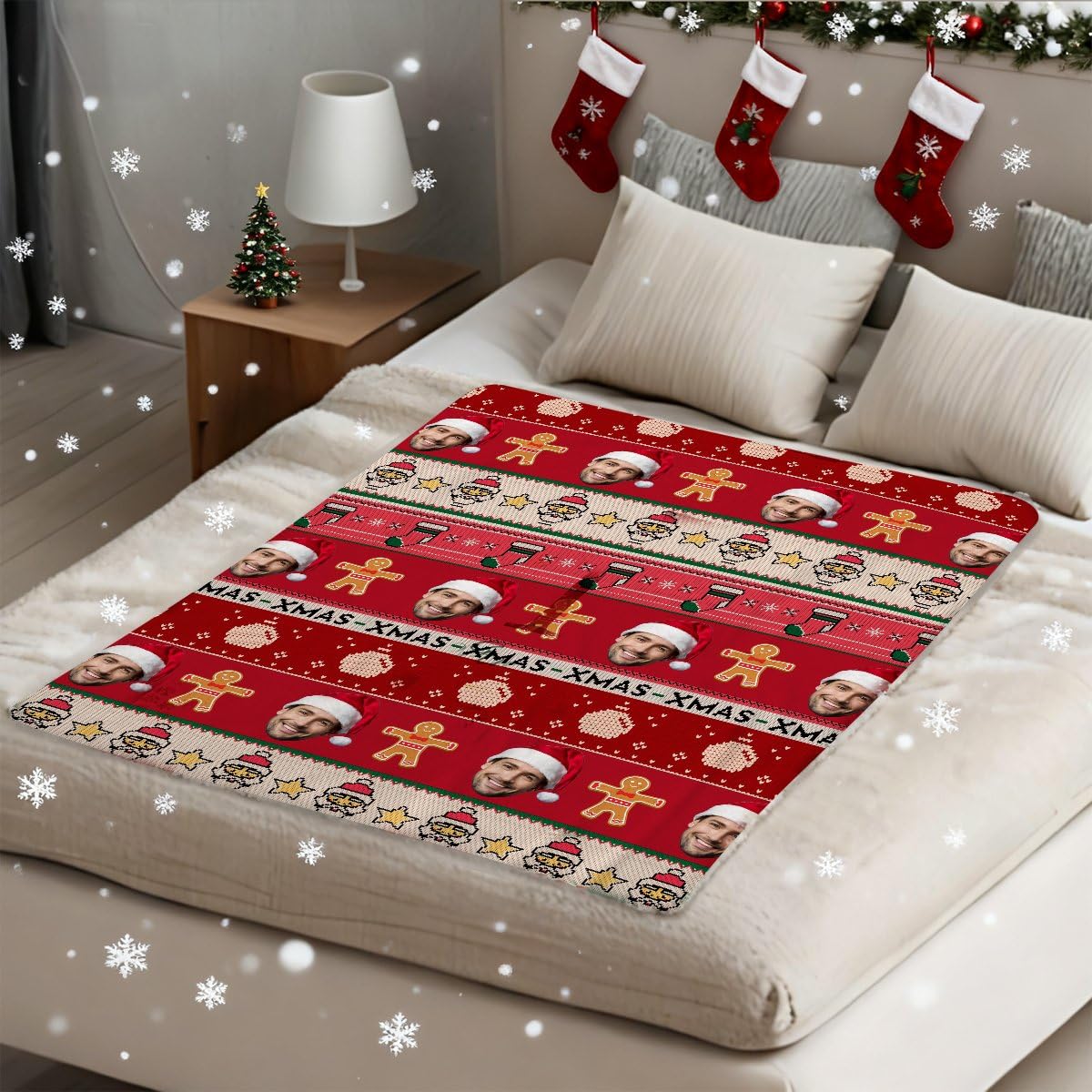 Manta de Navidad personalizada con cara, franela de felpa acogedora personalizada, regalo suave y cálido para novio, novia, mamá, papá, familia, niños