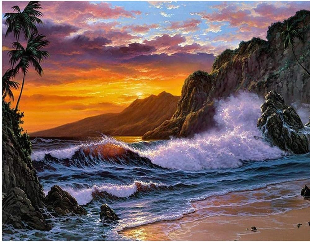 Needlework 14CT Counted Cross Stitch Kits Beautiful Scenery DMC Cotton Thread DIY Handmade Crafts (Beach by The sea)