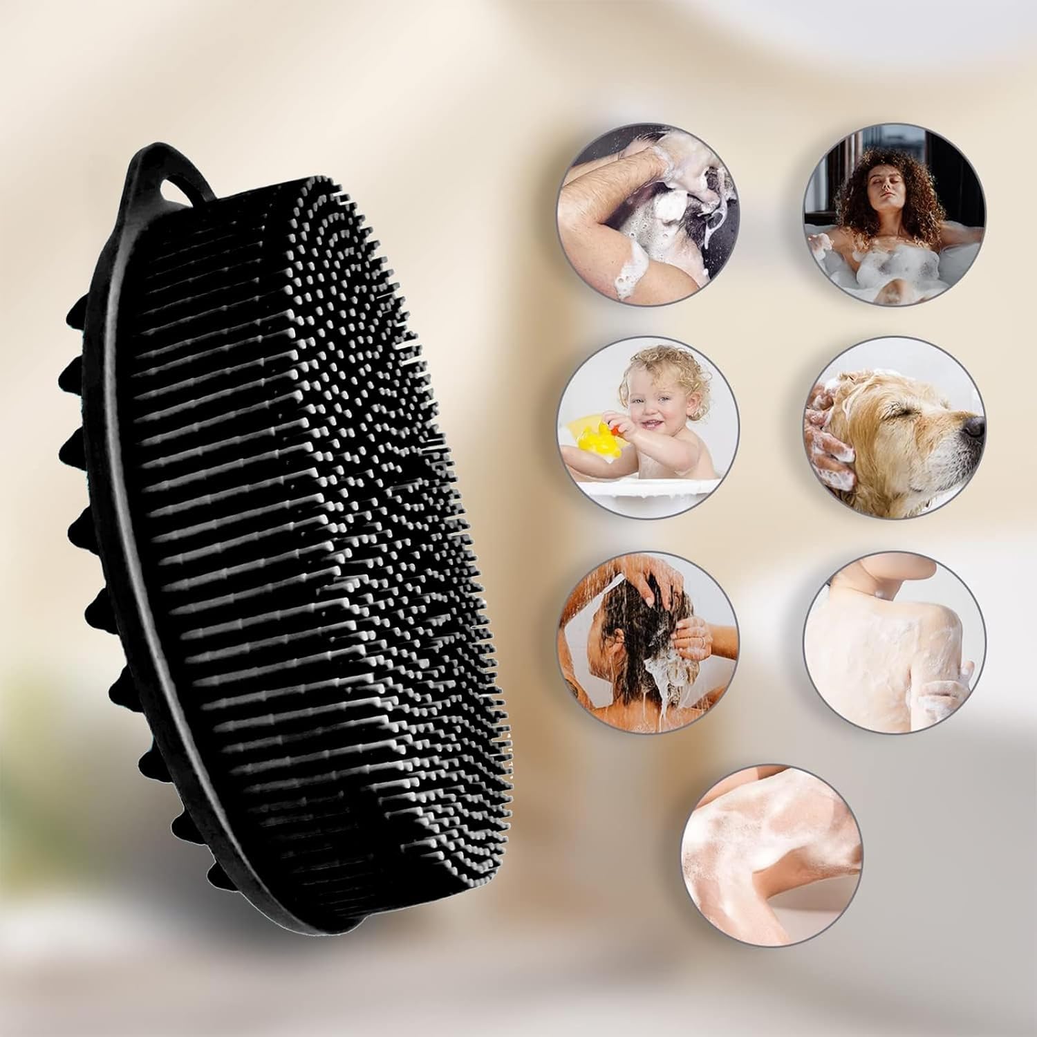 INOVERA (LABEL) Silicone Bathing Scrubber - Exfoliating Cleaning Bath Brush β Soft Body Wash Shower Brushes (Black) 2