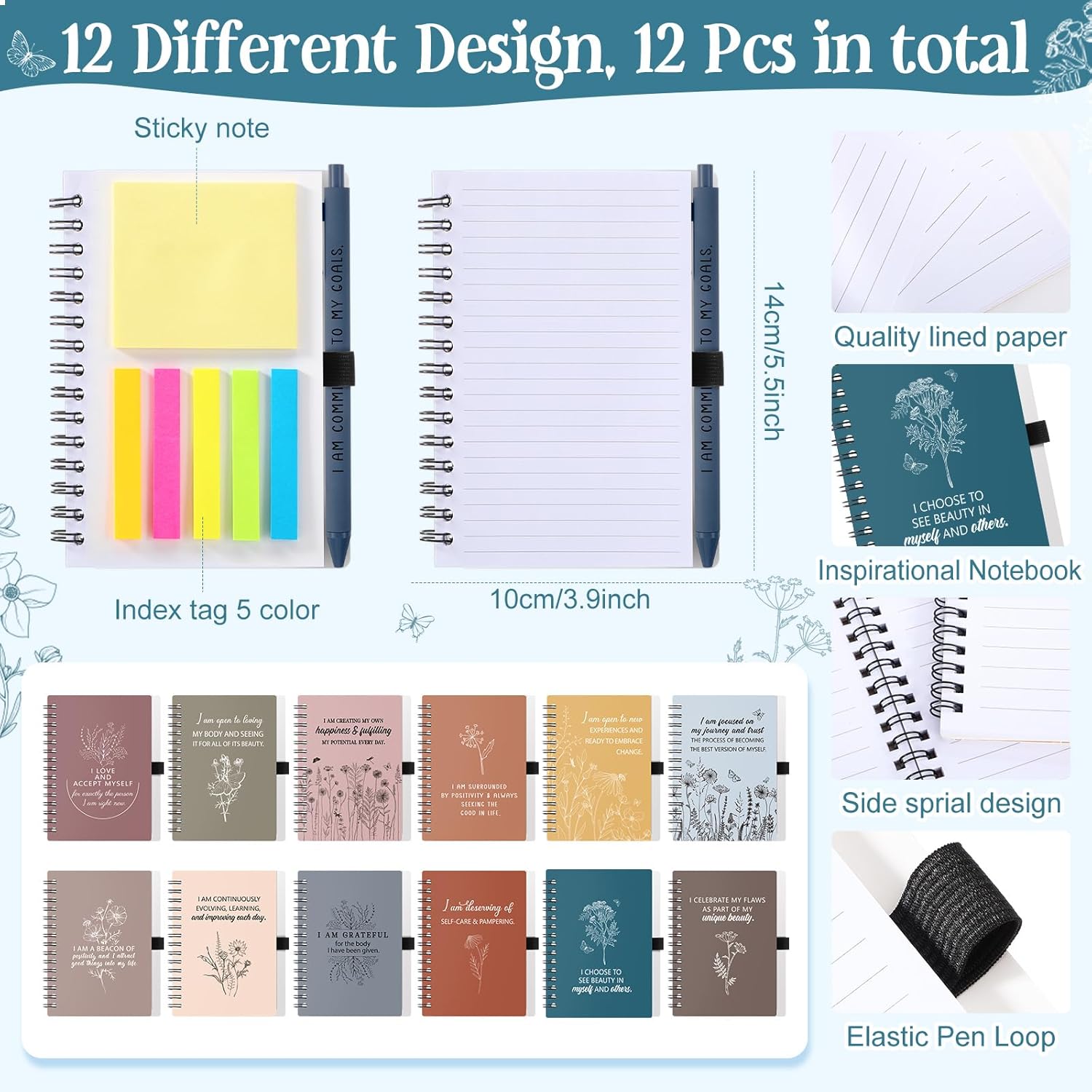 Kosiz 24 Pcs/12 Set Positive Affirmation Spiral Notebooks with Pens Employee Appreciation Gifts Bulk Small Motivational Journal for Christmas Coworker Staff Teacher Nurse Women Holiday Gift (Vivid) - Image 2