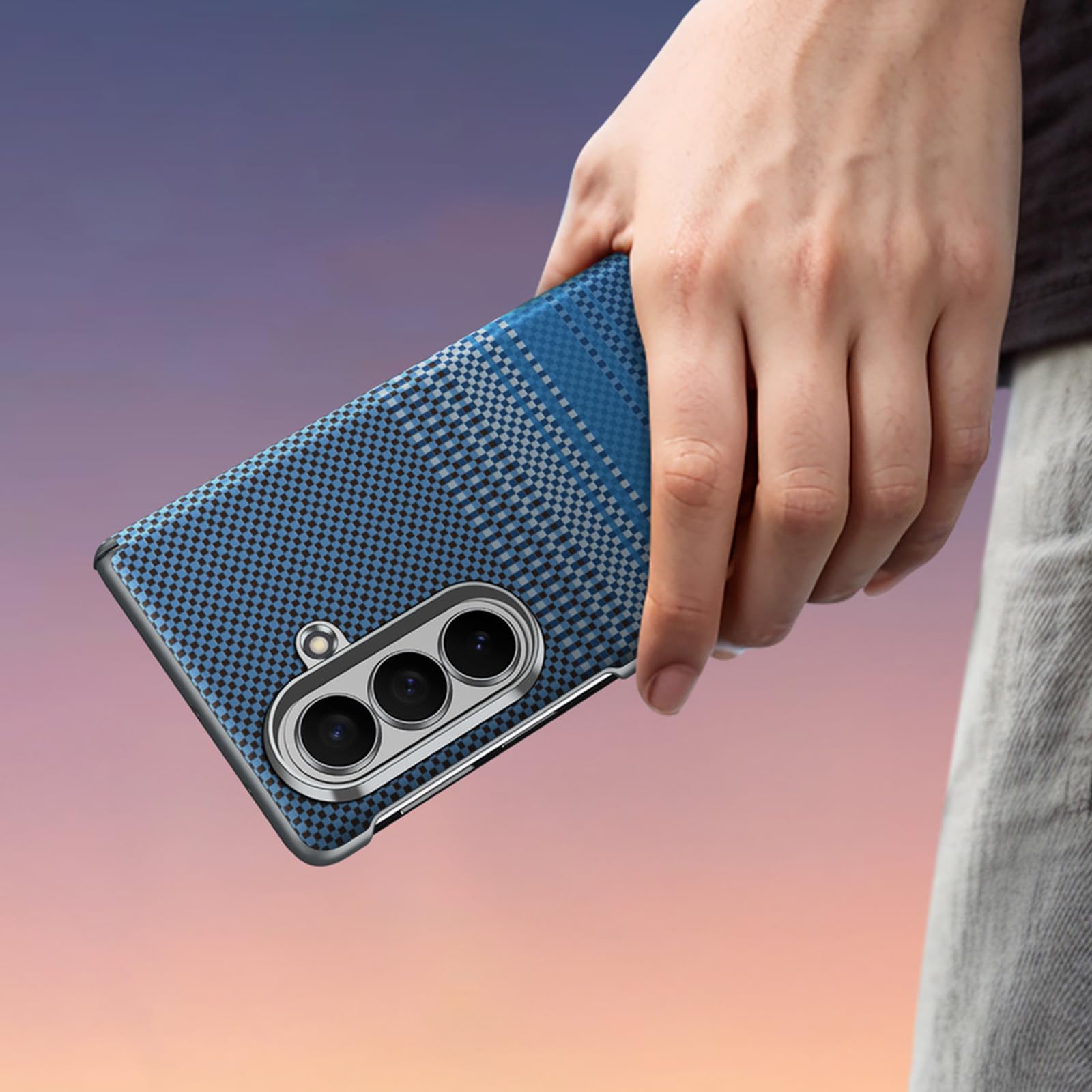Magnetica Cover Per Samsung Galaxy Z Fold 8 Ultra, Pelle Guscio Posteriore | Fibra di Carbonio Modello Retro Protezione Cerniera Anti-Graffio Custodia Fodera in Microfibra,Blu,Fold 8 Ultra
