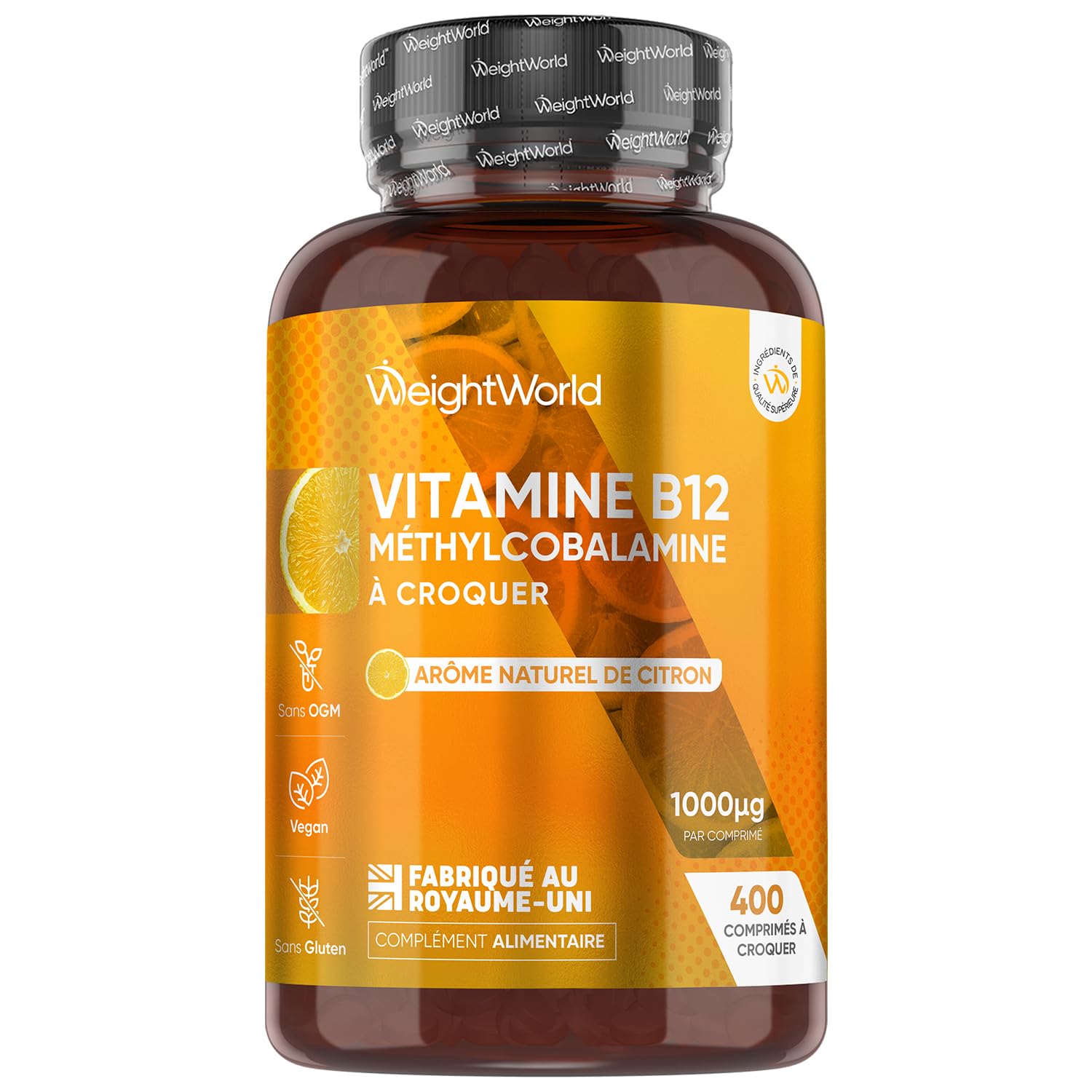 Vitamine B12 Methylcobalamin 1000 mcg Vegan Comprimés à Croquer - 400 Micro-Comprimés de Vitamine B12 Methylcobalamine, Goût Citron, 1 An d'Approvisionnement, sans OGM, sans Gluten