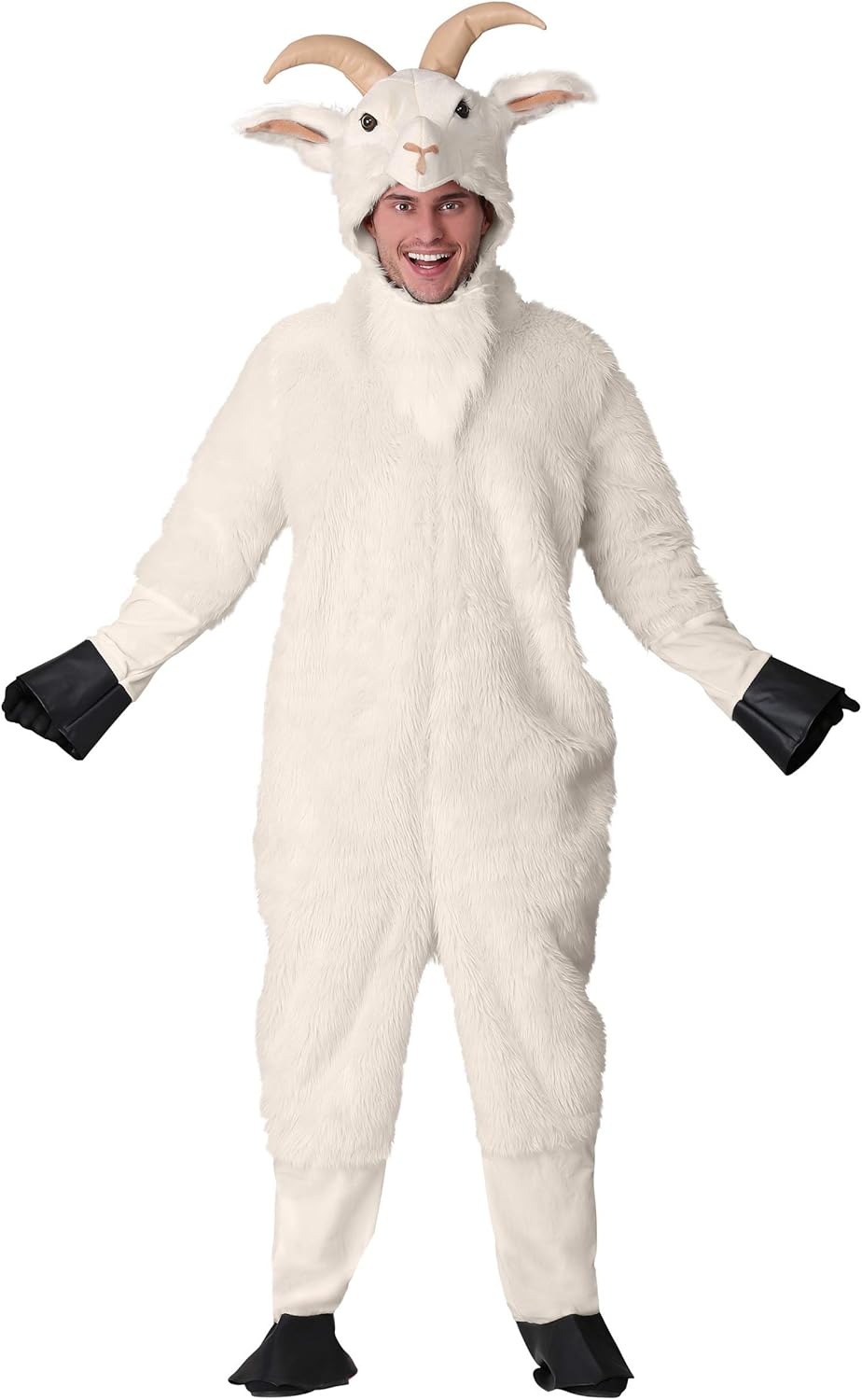 Adult Mountain Goat Costumes | Hooded Plus Size Jumpsuit With Horns