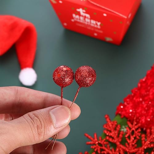 Miniatura 3 de Bayas artificiales BBTO, 100 bayas artificiales de 0.4 pulgadas, decoración de bayas falsas en alambre, para decoración de árbol de Navidad, corona