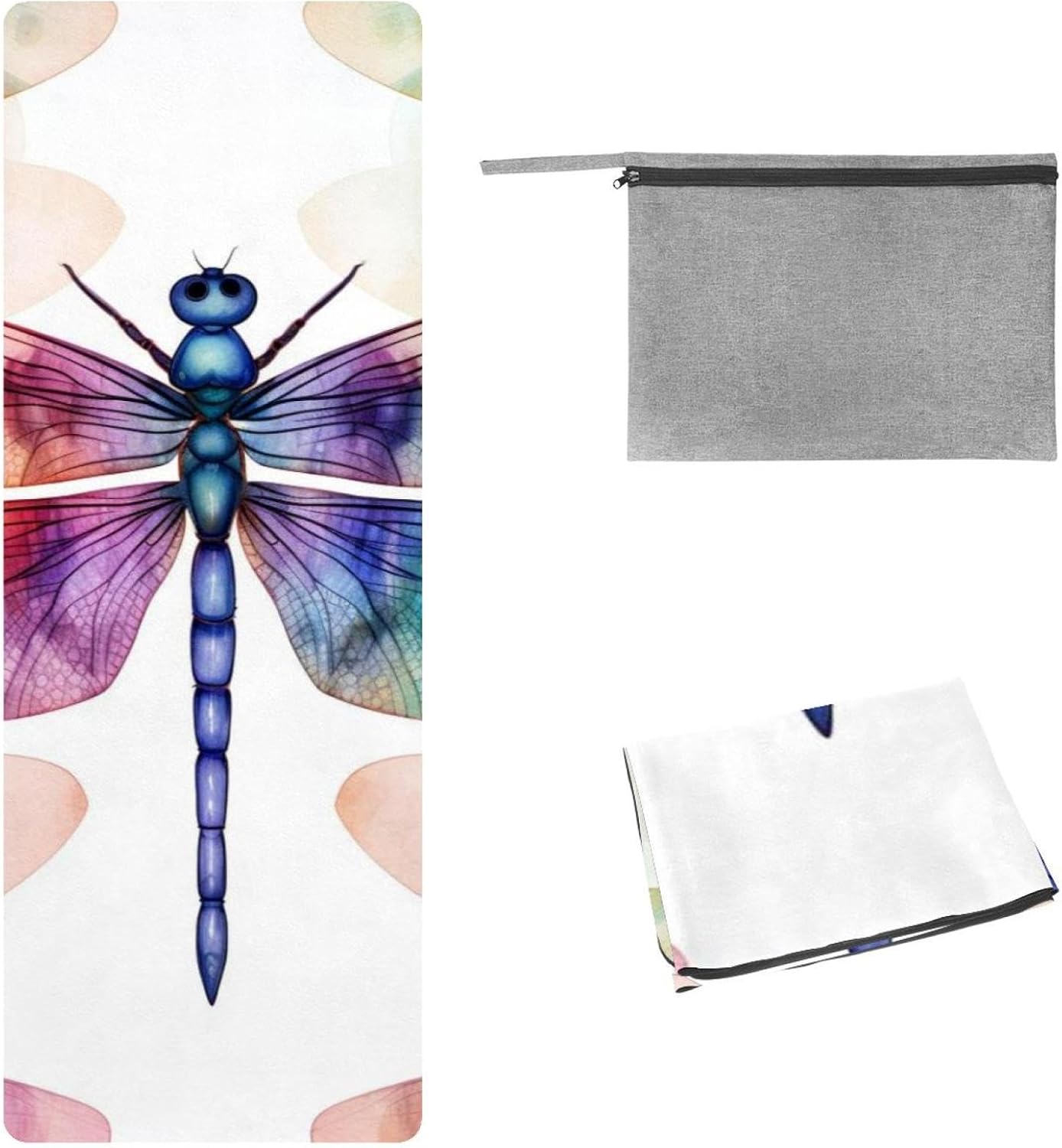 Yoga Towel, Dragonfly Pattern Non Slip Sweat Absorbent Hot Yoga Mat Towel for Hot Yoga, Pilates and Fitness - 72.8" x 26.8"