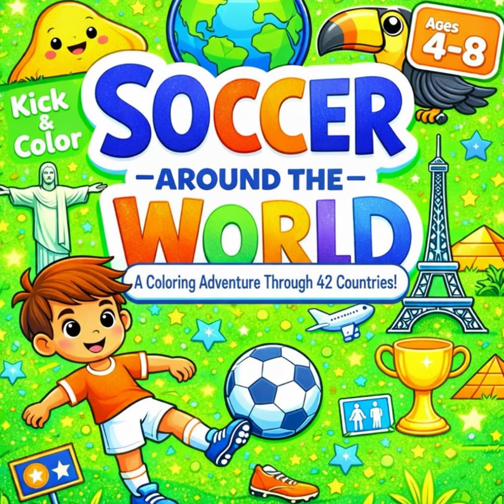Soccer Around the World Coloring Book for Kids: A Fun Coloring Adventure Through 42 Countries with Landmarks, Animals & Cultures for Ages 4-8 (Kick & Color Kids)