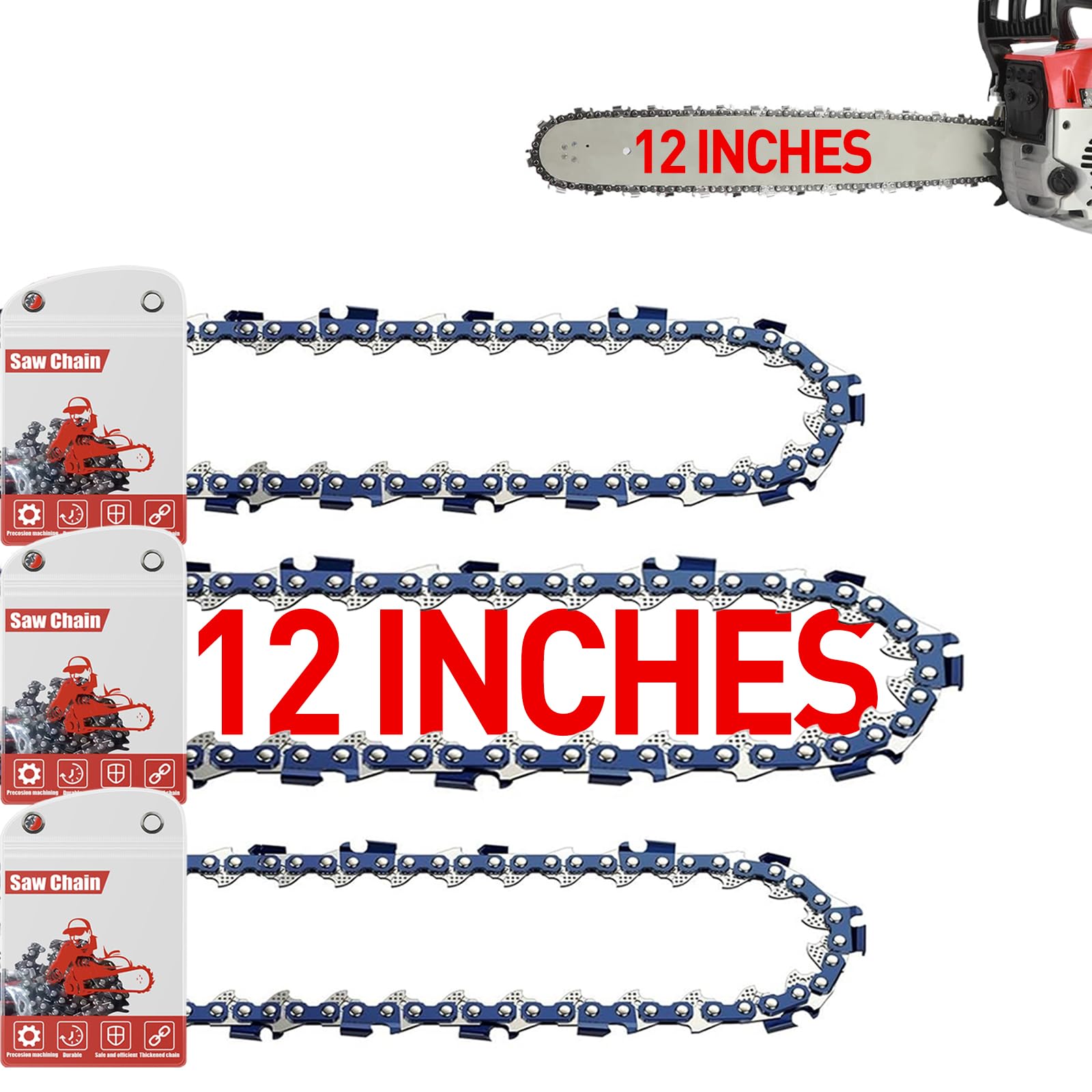 12 Pulgadas Cadena Motosierra,3/8"LP 1,1 mm 44 Eslabones 30 cm Cadenas Para Motosierras Paquete De 3,Minicadenas De Repuesto, Compatibile con Stihl 017, MS 170, 018, MS 180, 019T, MS 190T