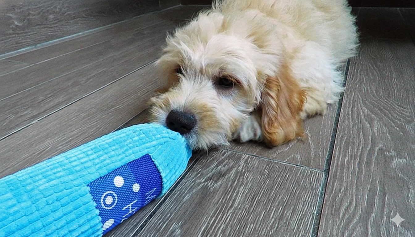 Scoochie Pet Products 475 Water Bottle with Squeaker Blue, 8", Blue