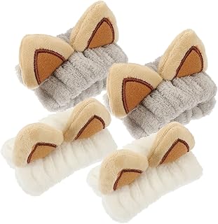 فوميز. 4 قطع من اساور المعصم المخملية، شريط معصم رياضي مرن على شكل قرن الوعل للنساء، اساور معصم من المايكروفايبر للعناية بالبشرة وغسل الوجه والمكياج، سوار محمول للمنتجعات الصحية