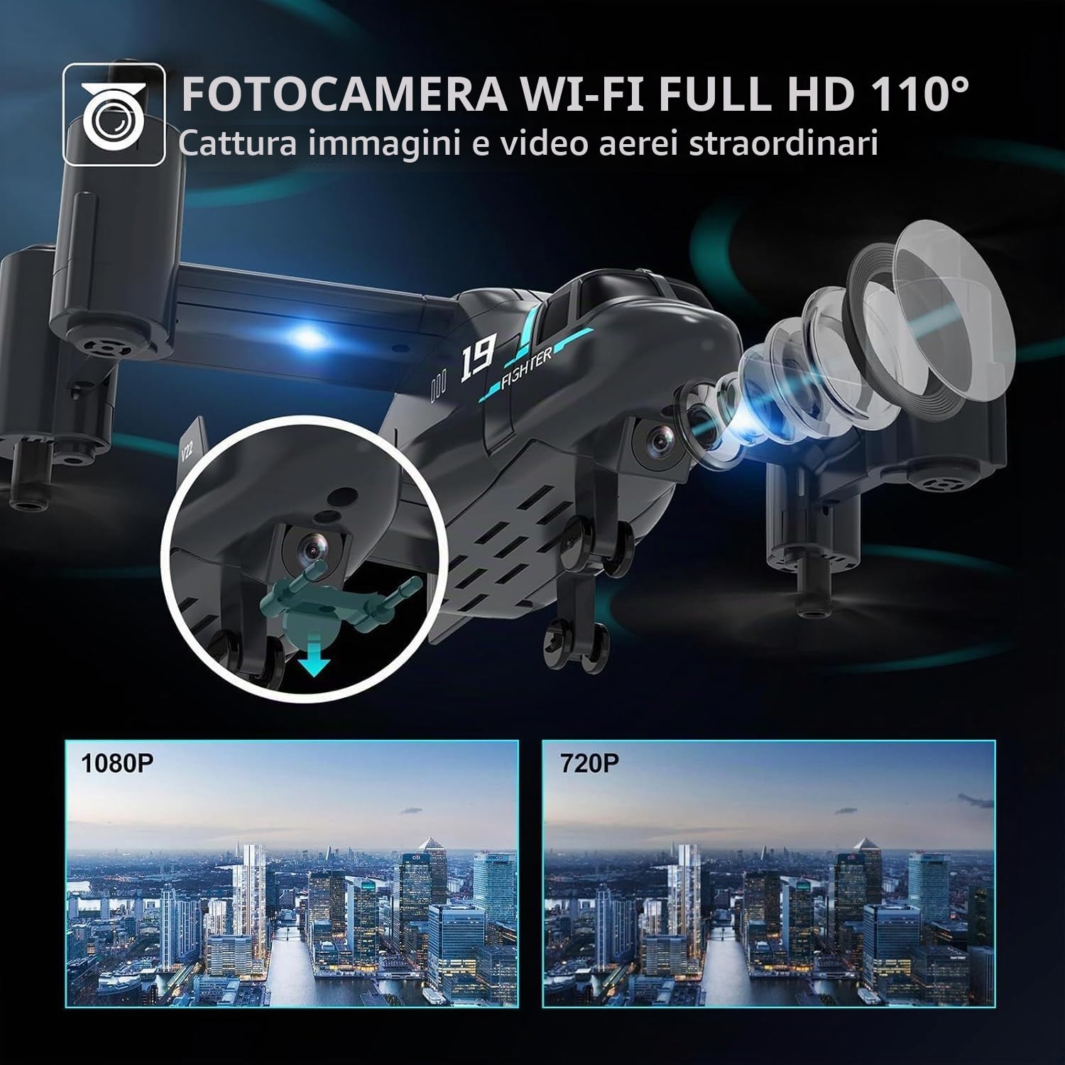 Elicottero radiocomandato con fotocamera 1080P, MIni RC Drone Quadricottero