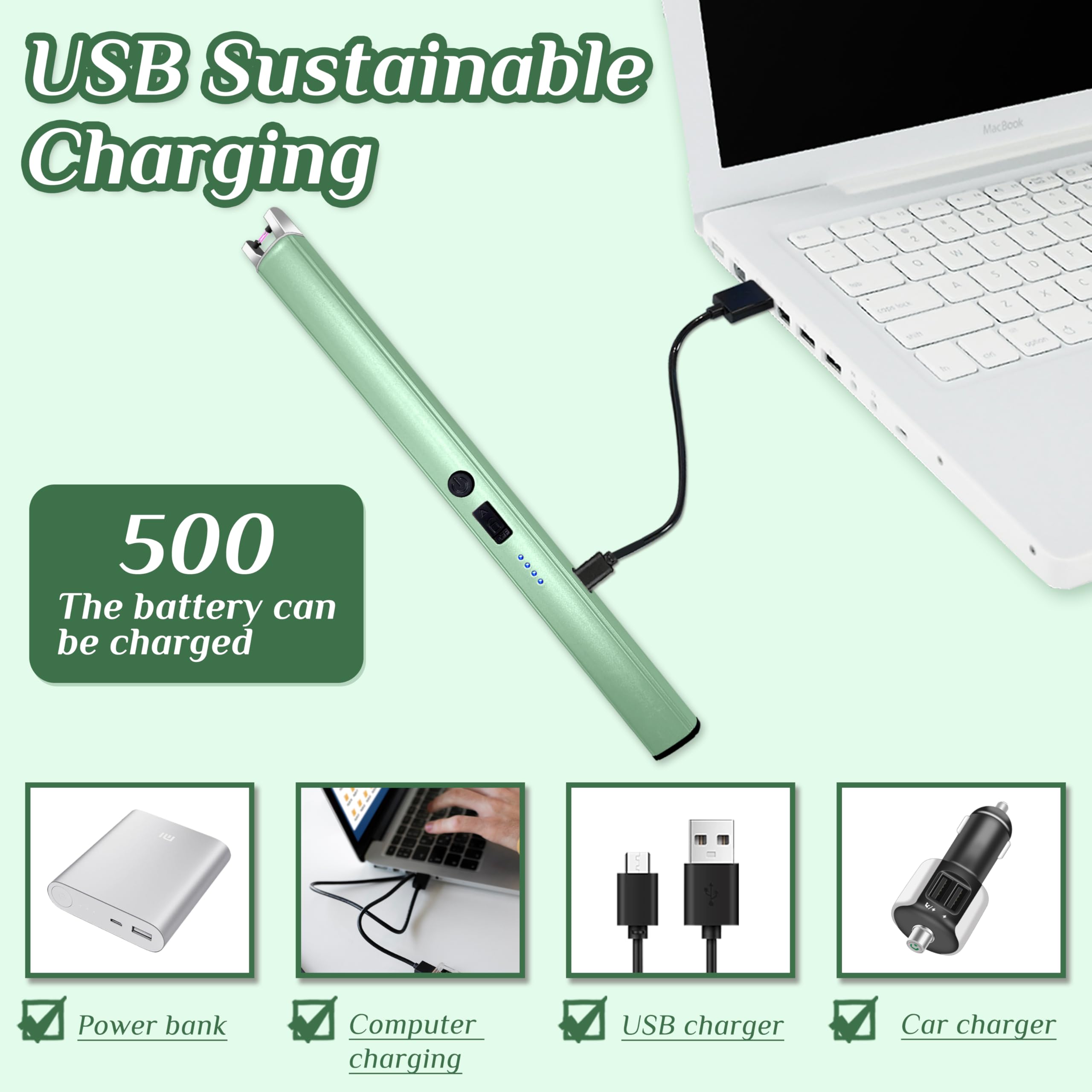 2 accendini elettrici antivento senza fiamma, con display di alimentazione a LED e interruttore di sicurezza, accendini ricaricabili al plasma USB per compleanno, campeggio, barbecue (verde)
