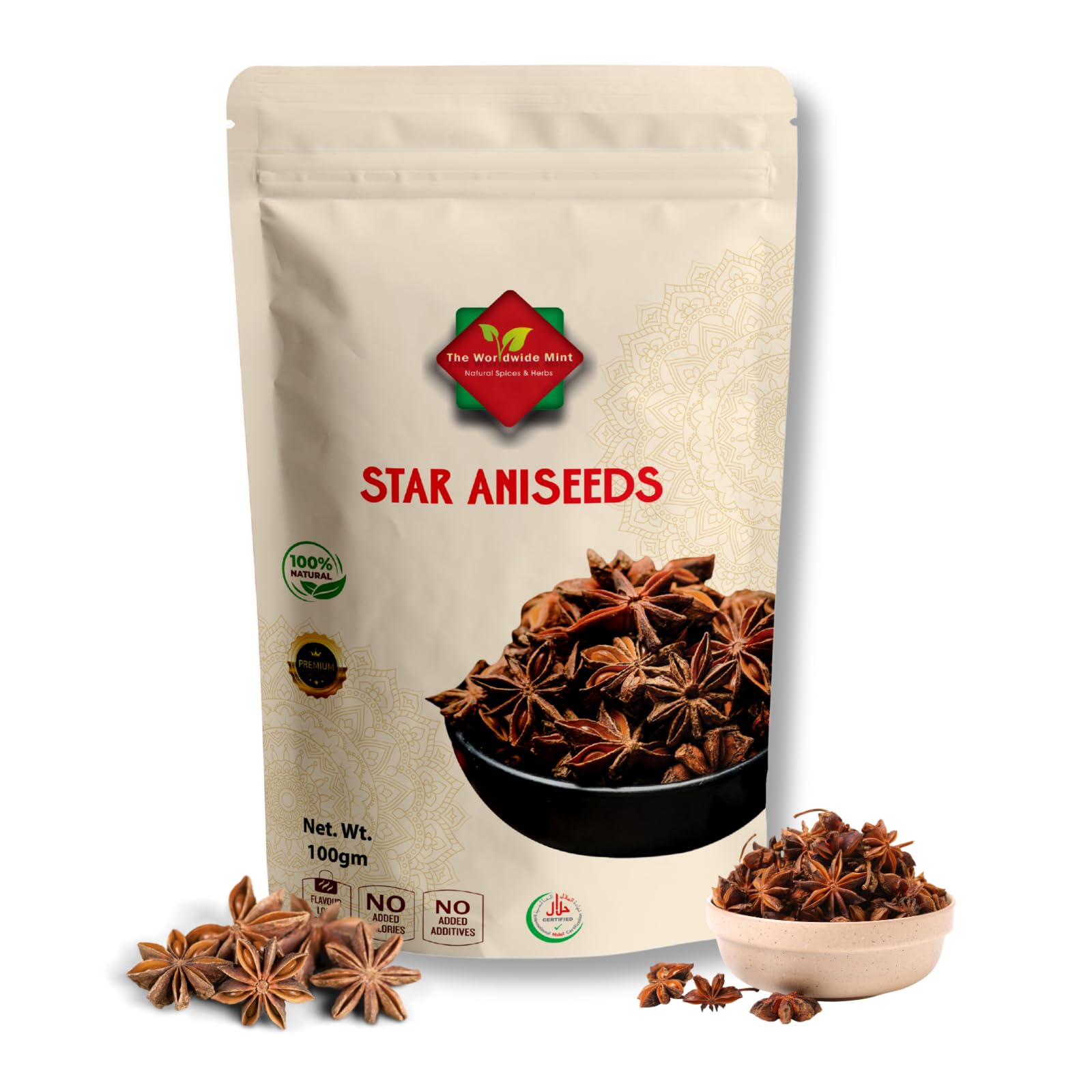 Star Anise | Aniseeds | Badiyan | Whole Seeds | Premium Quality | Natural | Vegan | Non GMO | No Additives | No Preservatives | 100g