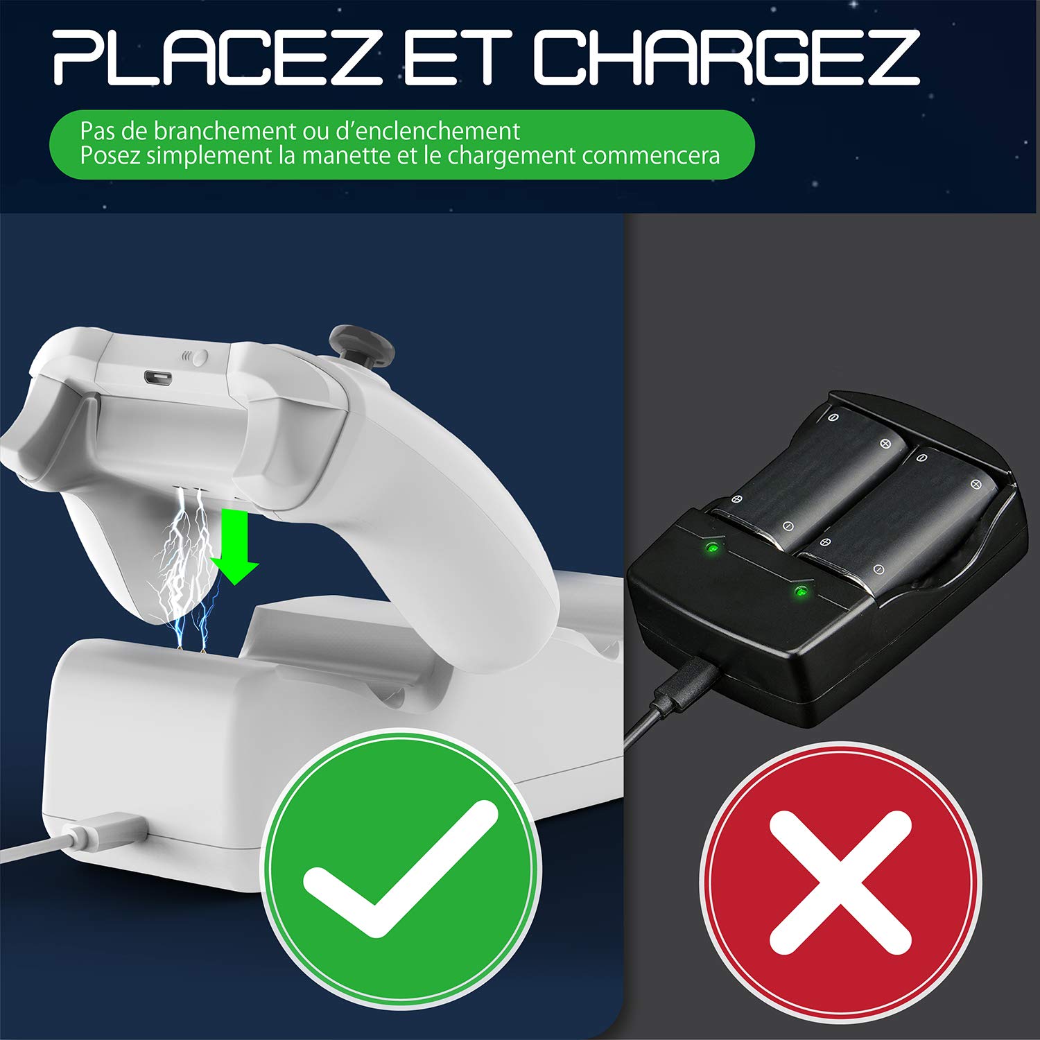 Fosmon DUAL 2 MAX Ladestation Kompatibel Mit Xbox Series X/S (2020), Xbox One X S Elite Controllers, Docking Station + 2 x 2200mAh Wiederaufladbare Batterie Ladeschacht Station - Weiß