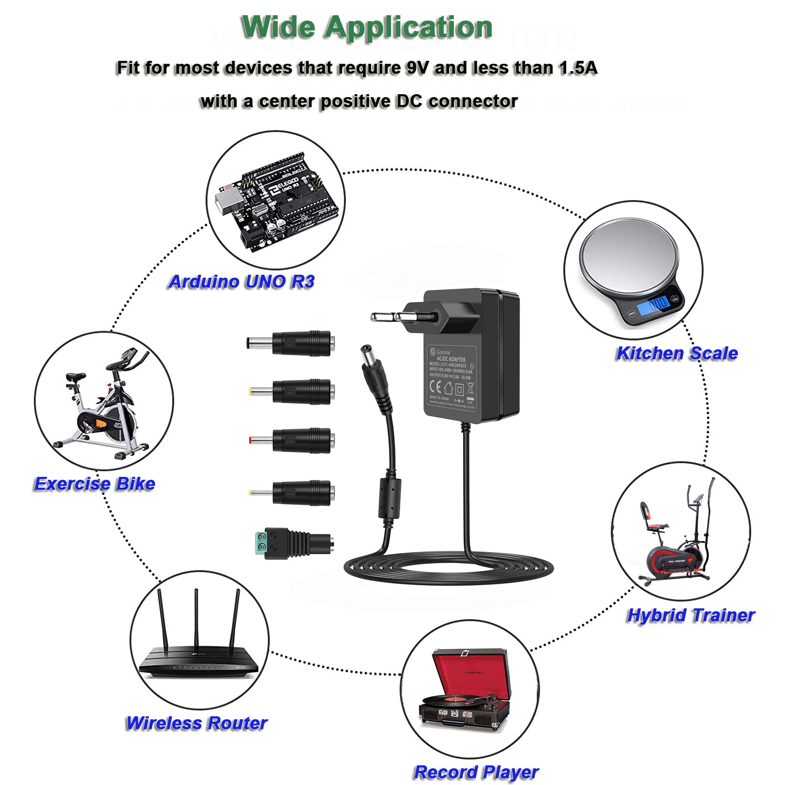 9V 2A Alimentation pour Arduino UNO R3 Crosley Cruiser Portable Turntable Record Player Schwinn Vélo d’Exercice elliptique 270 170 430 470 A10 Medela Pompe dans Le Style