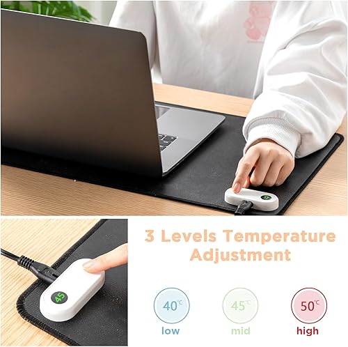 Miniatura 4 de Cholemy 2 almohadillas de escritorio calefactables para mouse USB, alfombrilla eléctrica de piel sintética cálida, 3 niveles de calefacción y 3