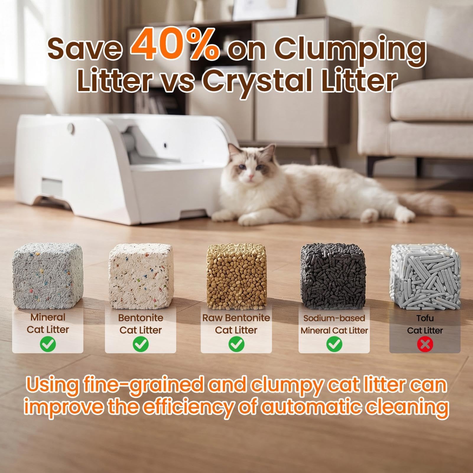 Arenero Automático para Gatos Autolimpiable 5 L con App – Control de Olor y Luz UV, Diseño Abierto para Gatos Grandes y Varias Mascotas, Bandeja Inferior Antifugas