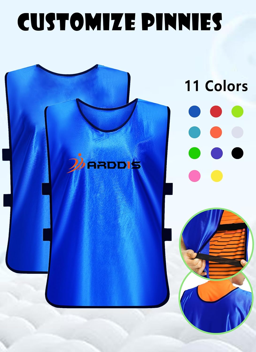 Custom Soccer Pinnies,Personalized Pennies for Sports Youth with Number Team Name and Logo,Scrimmage Vest for Kids and Adults