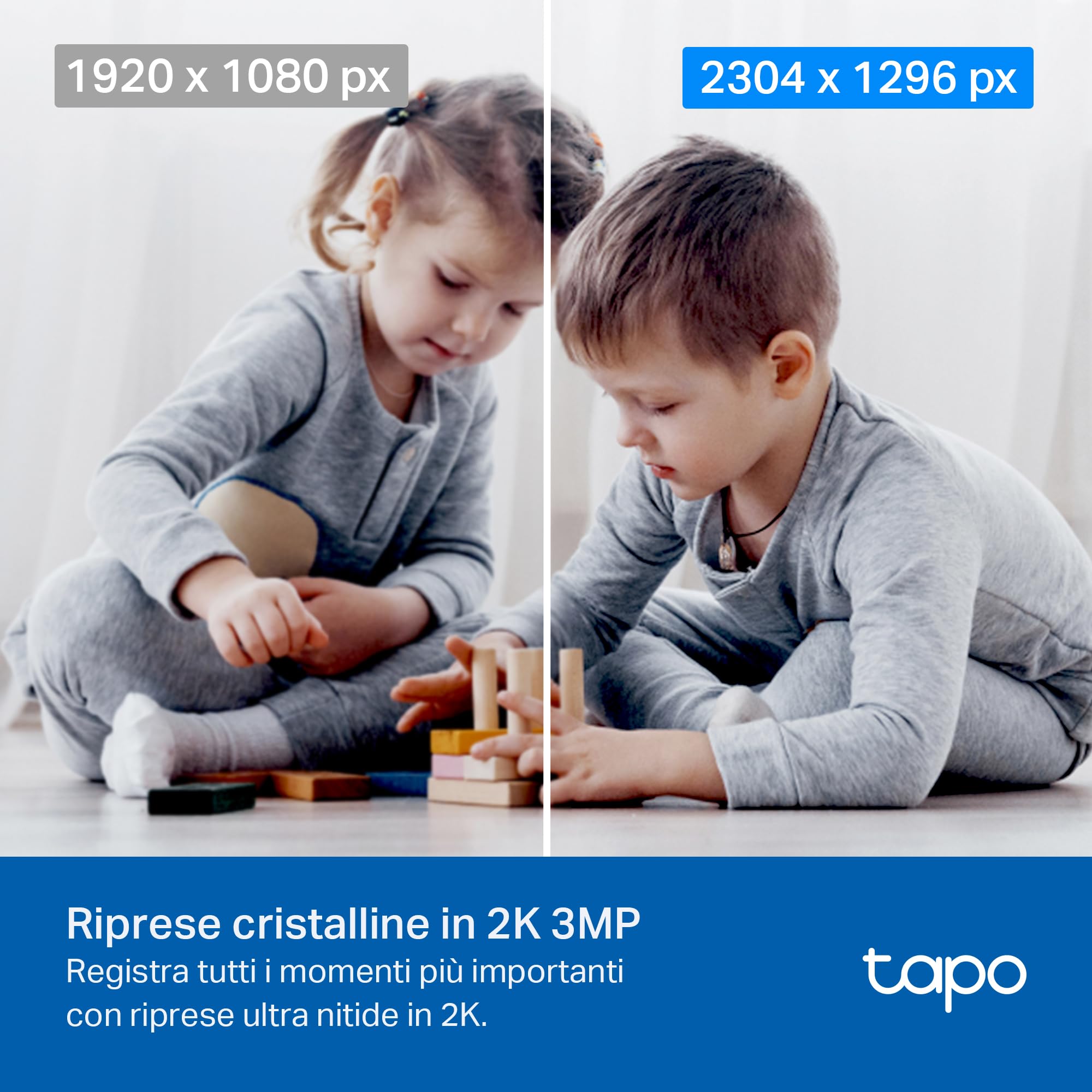 Tapo Telecamera Wi-Fi Interno 2K 3MP, Videocamera Sorveglianza, Visione Notturna, Rilevamento del Pianto del Bambino, Modalità Privacy, Storage su Cloud, MicroSD fino a 512GB, Alexa e Google, C21A
