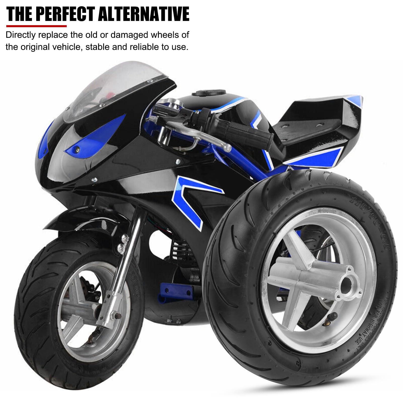 Mini-Motor Pocket Bike Neumático Rueda Neumático Llantas Accesorios antideslizantes Aptos para bicicleta de bolsillo 47cc 49cc(Parte delantera)
