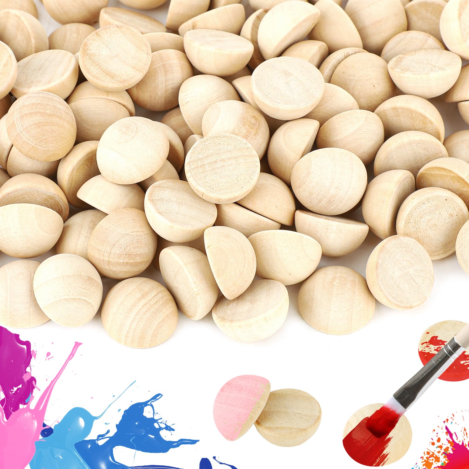 200 Bolas de Media Madera Natural, 20 mm, Cuentas Ranuradas Sin Pintar para Manualidades, Suministros de Arte, Adornos, Coronas, Pintura