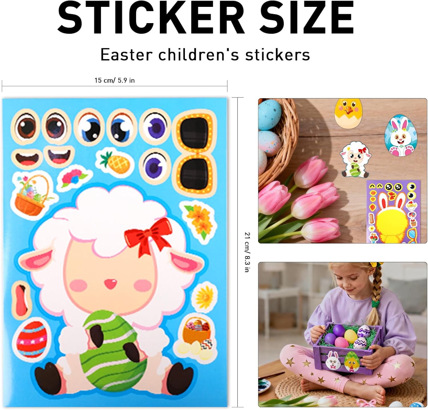 32 Sheets Easter Handmade Stickers, Mixed & Matched with 16 Designed Characters Stickers Books, Your Own Activities Sticker for Kids Boys Girls Holiday Christmas Party Favors, Gift Idea(2 of Each)
