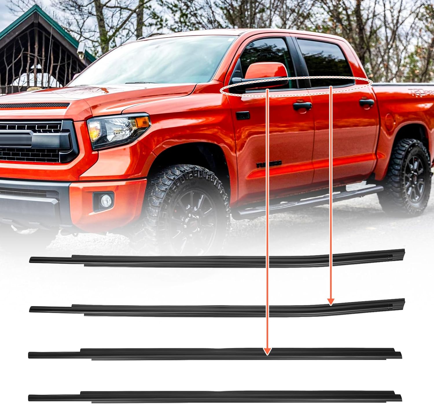 ACLONG Window Weatherstrip Moulding Trim Seal Belt Fit for Toyota Tundra Crewmax 2007-2019 Car Window Sweep Felt Seal Kit Replaces 68160-0C020 68210-0C020 68163-0C020 68164-0C020-4 Pieces Set