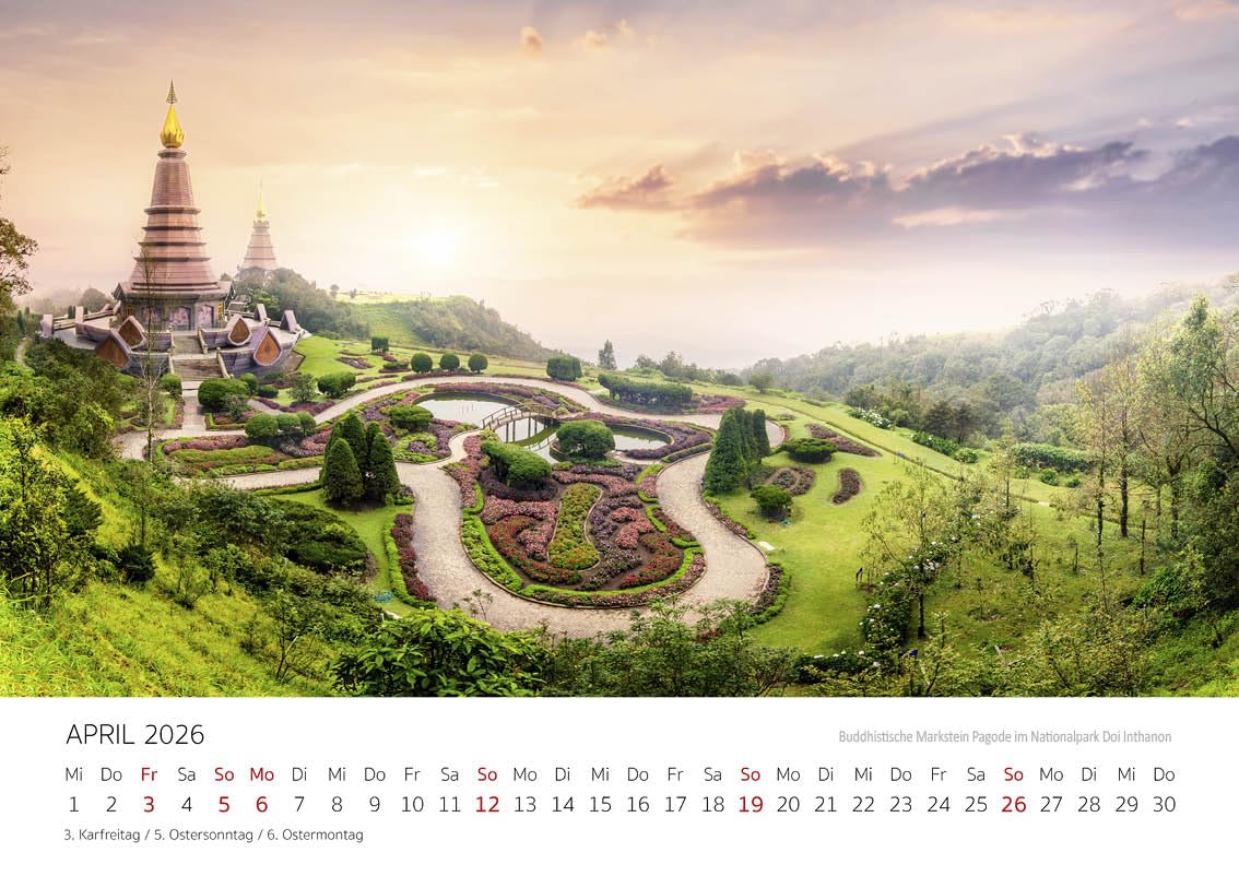 Edition Seidel Premium Kalender Thailand 2026 Format DIN A4 Wandkalender Asien Bangkok Buddha Tempel Nationalpark Skyline