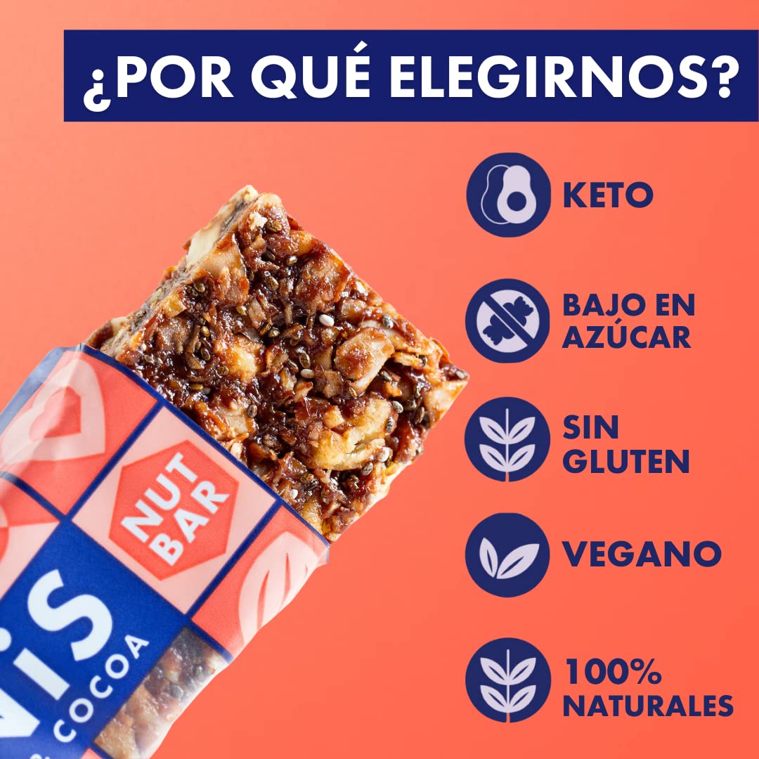 Barras Keto de Adonis de Pacana, Avellana y Cacao (16x35g) | Vegano | Snacks Keto 100% Naturales | Sin Gluten/Sin Azúcar/Aceite de Palma | Bajo en Azúcar, Bajo en Calorías