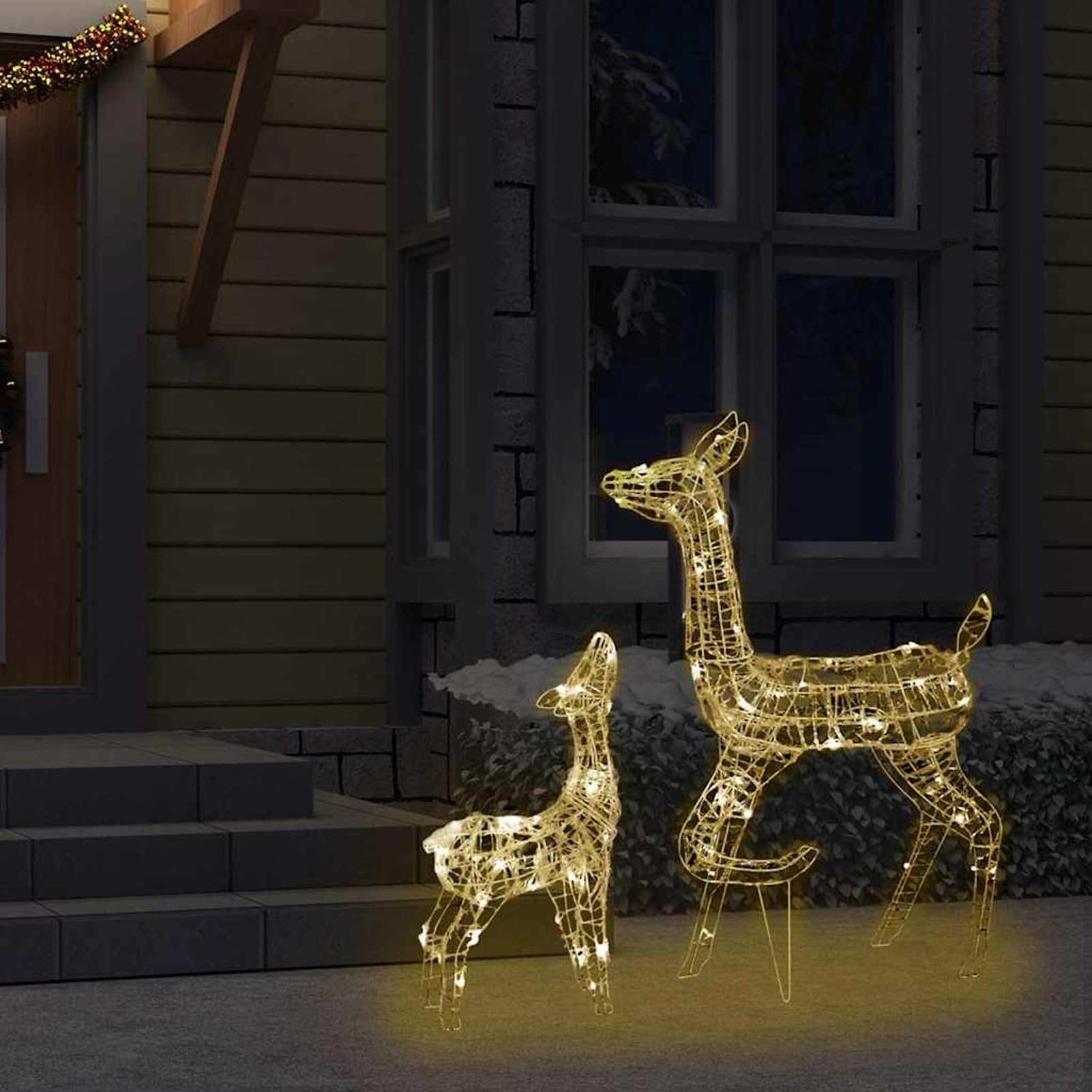 Gecheer Familia de Renos Decorativa con luz LED Blanco cálido, Material acrílico, 160 Luces con 8 Modos, para Interiores y Exteriores en Navidad