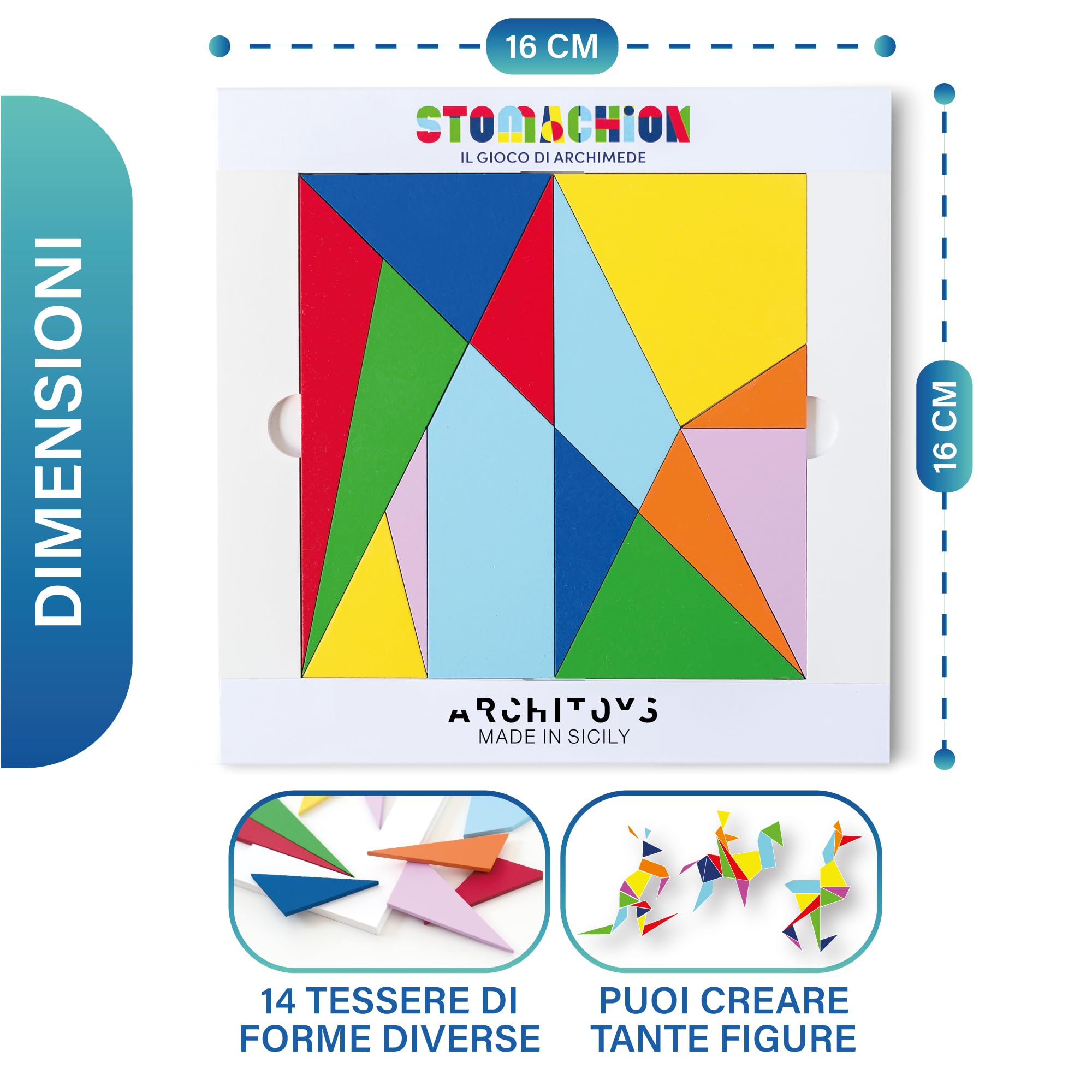 ARCHITOYS | Stomachion di Archimede - Puzzle in Legno - Un vero gioco di logica, altro che Tangram - 100% Made in Italy (Normale)