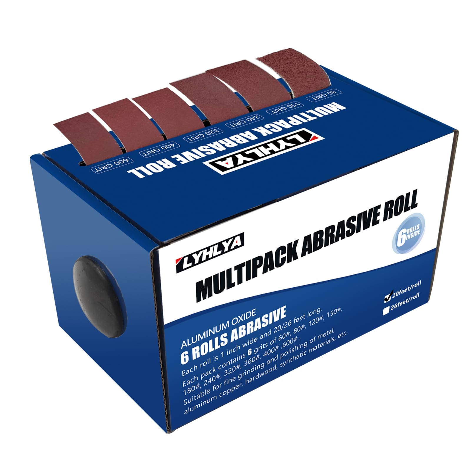 Rotoli di carta vetrata con gancio e anello, assortiti 6 Grane Rotolo di carta vetrata ogni rotolo 1 pollice x 50 piedi Hook & Loop Backing Panno Smeriglio Rotoli 80 150 240 320 400 600 Grane Carta