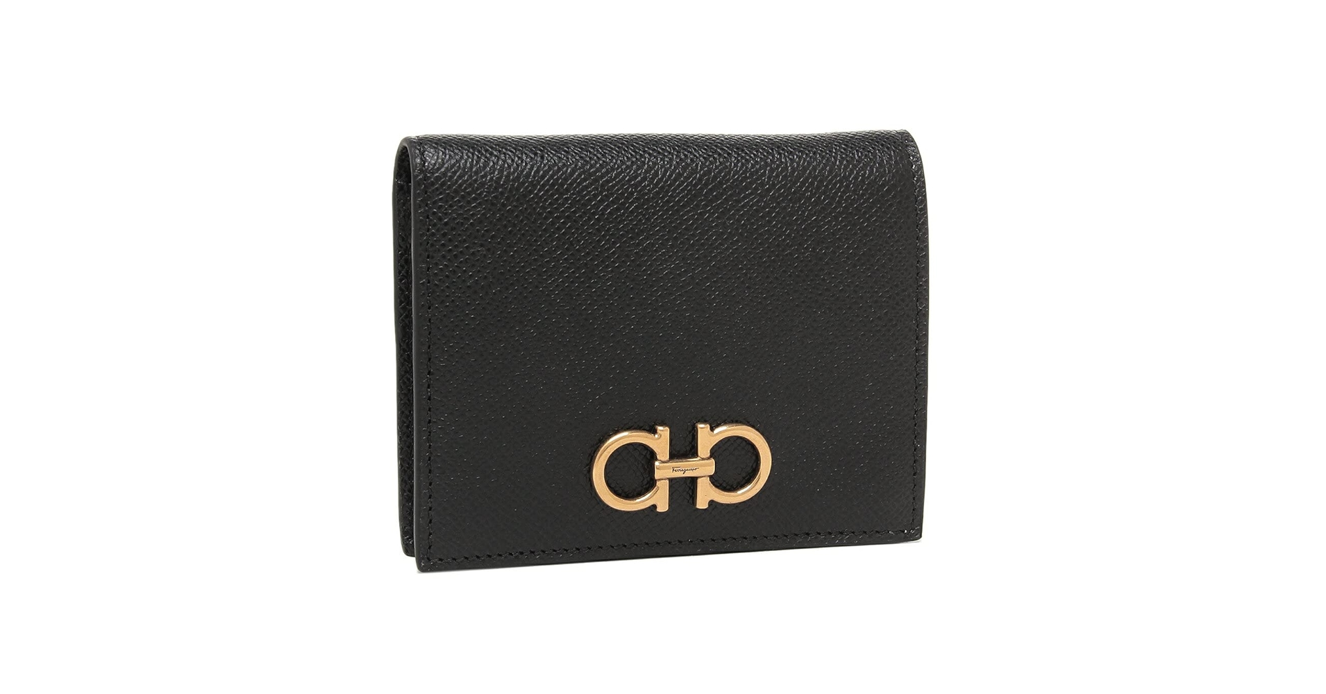 【良品】Ferragamo ガンチーニ クロージャー 二つ折り財布 ブラック フェラガモ 二つ折り財布（札入れ） 財布 メンズ ダブル