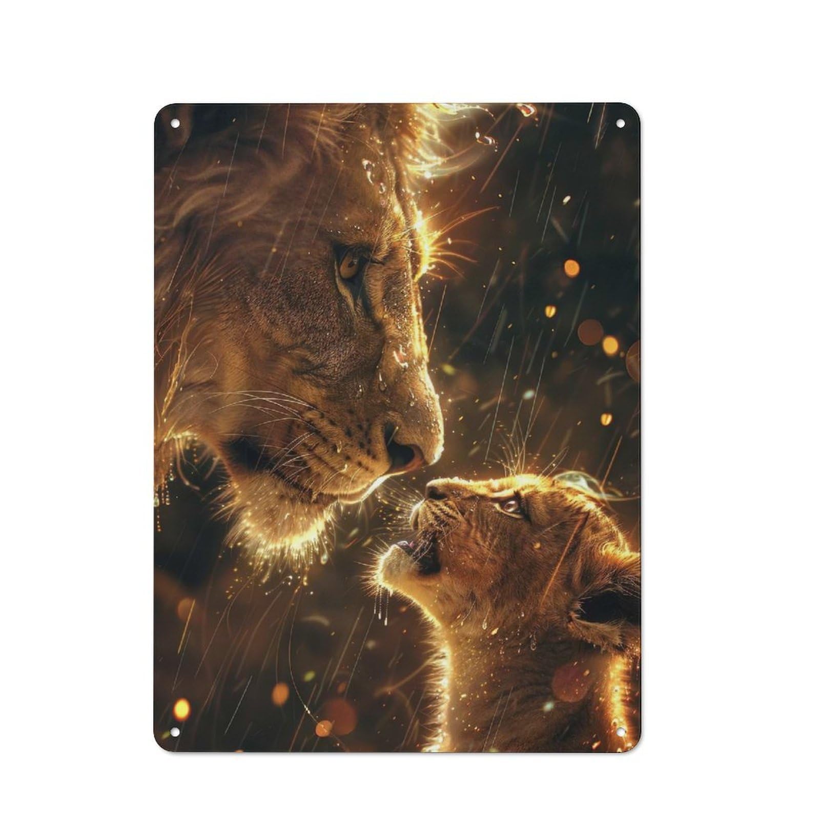 Junmoney Lion And Cub Vintage Tin Sign 40X30cm For Garden Room Or Summerhouse, For A Newly Organised Room And Metal Sign Display