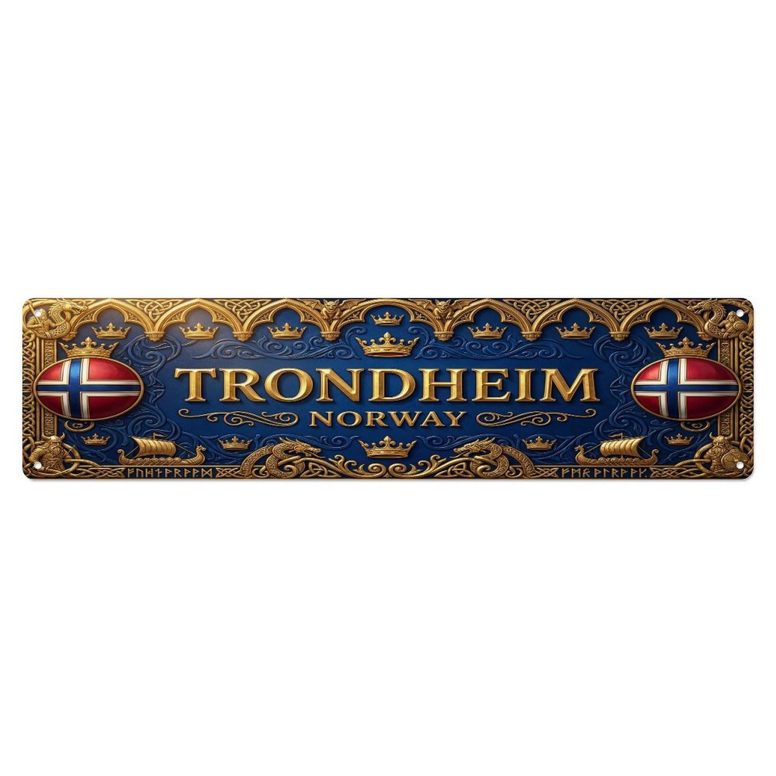 Cmhok Vintage Style Vintage Trondheim Norway Flag Pattern Metal Tin Sign Wall Decor For Cafe, Club, Garden Metal Poster 4X16inch
