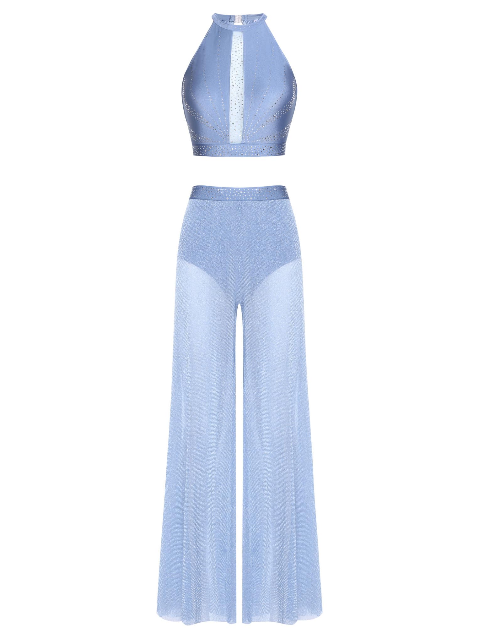 Oyolan Vêtement Danse Lyrique Ballet Femme Costume Danse Contemporaine Moderne Crop Top Strass Pantalon Ample Dancewear