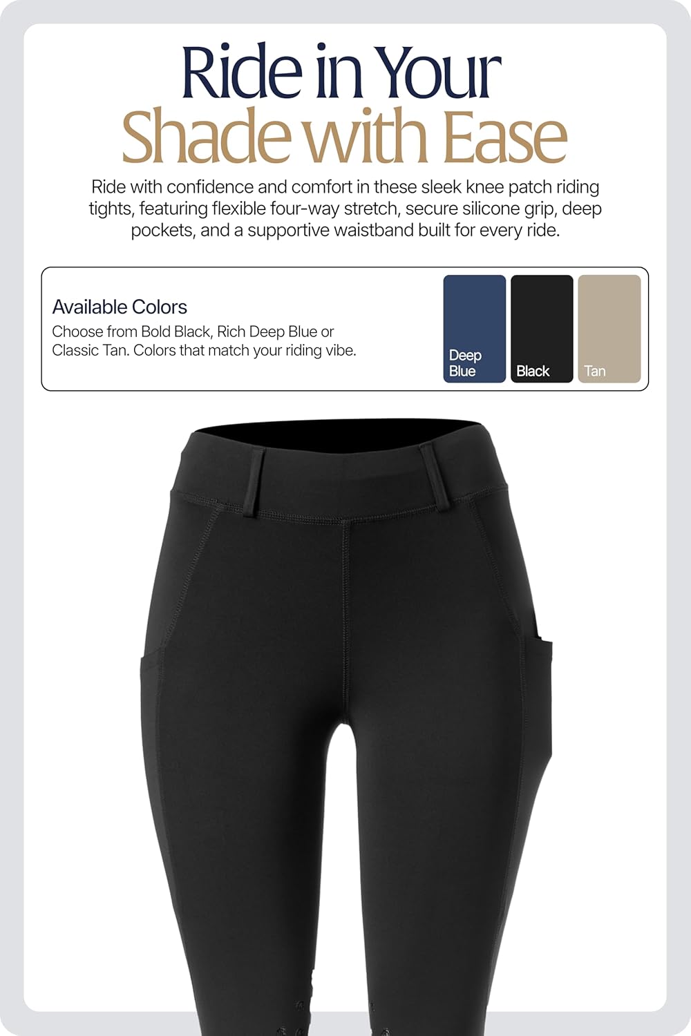 Equinavia Classic Womens Equestrian Silicone Knee Patch Breeches with Phone Pockets | Horse Riding Pants Schooling Tights - Image 2