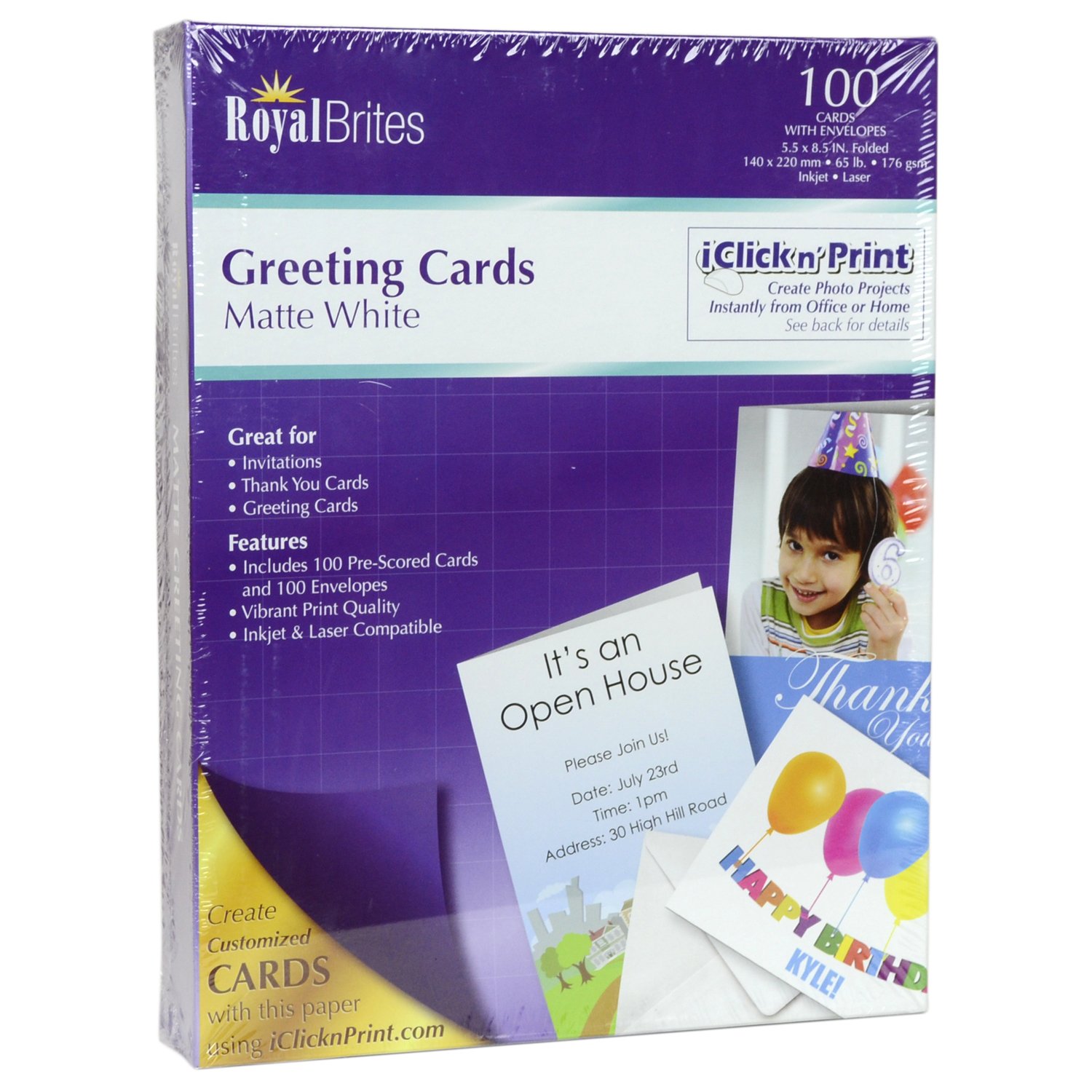 Royal Brites Blank Matte Greeting Cards with Envelopes, 5.5 x 8.5 Inches, White, 100-Sheet Pack (44824)