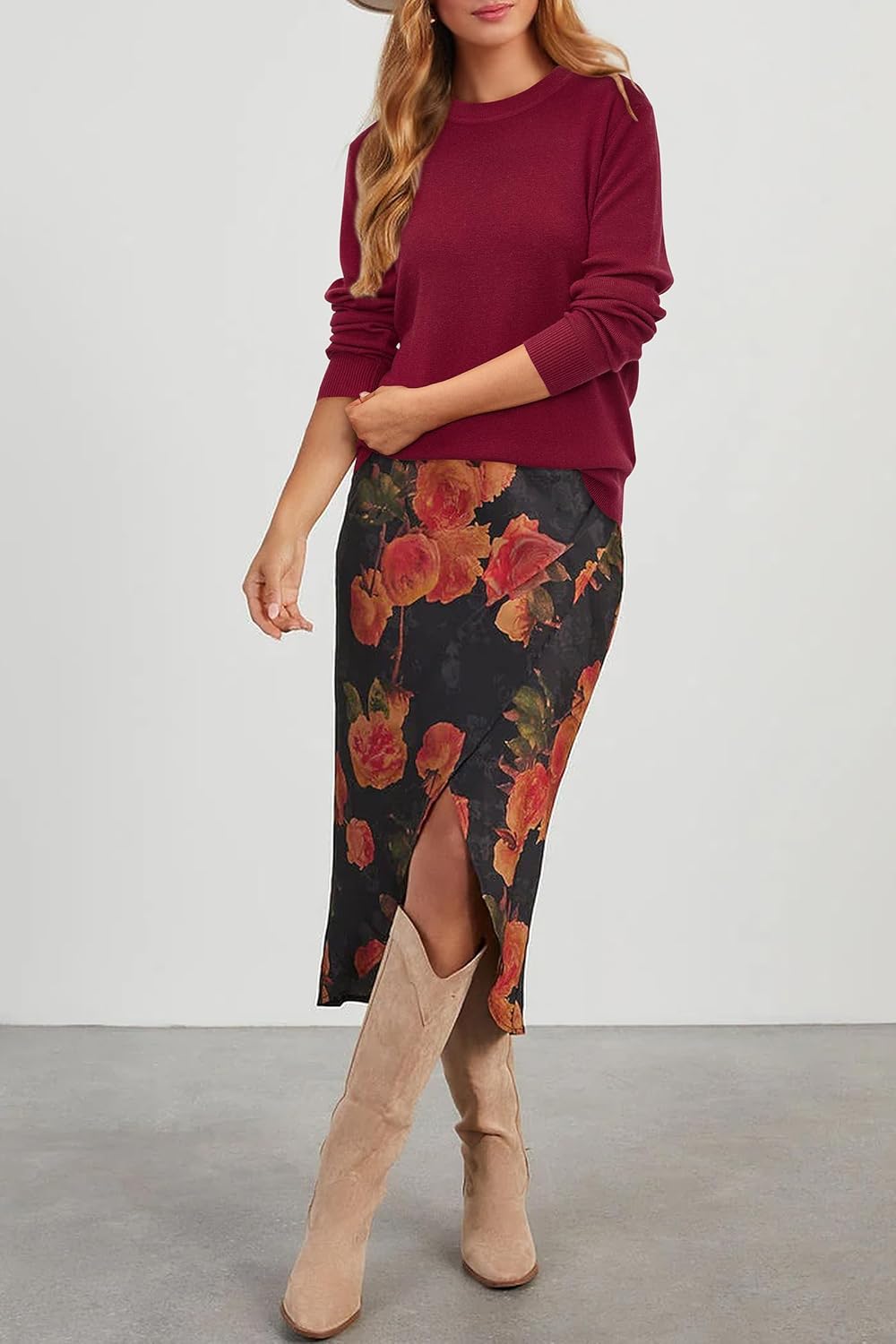 Arach&Cloz Women's Wool Blend Classic Crew Neck Casual Fall Sweaters - Image 3