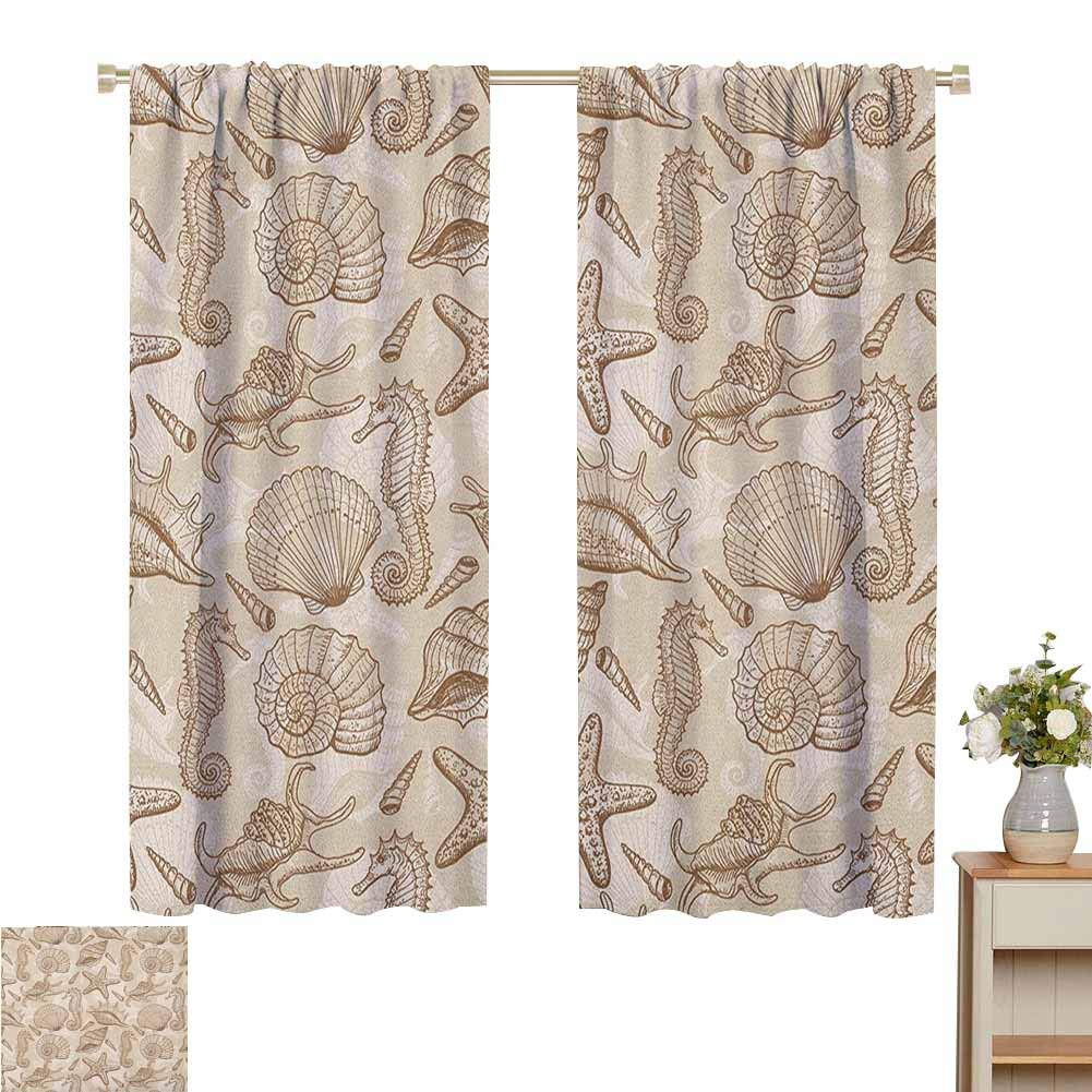 Petpany Blackout Curtains Beige,Exotic Marine Animals in Retro Style Illustration Shells Starfish Seahorse Contemporary,Beige,Customized Curtains 72" W x 96" L