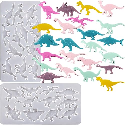 2 moldes de silicona de resina de dinosaurio, moldes de fundición, herramientas de fabricación de joyas para manualidades, llavero, collar, aretes,