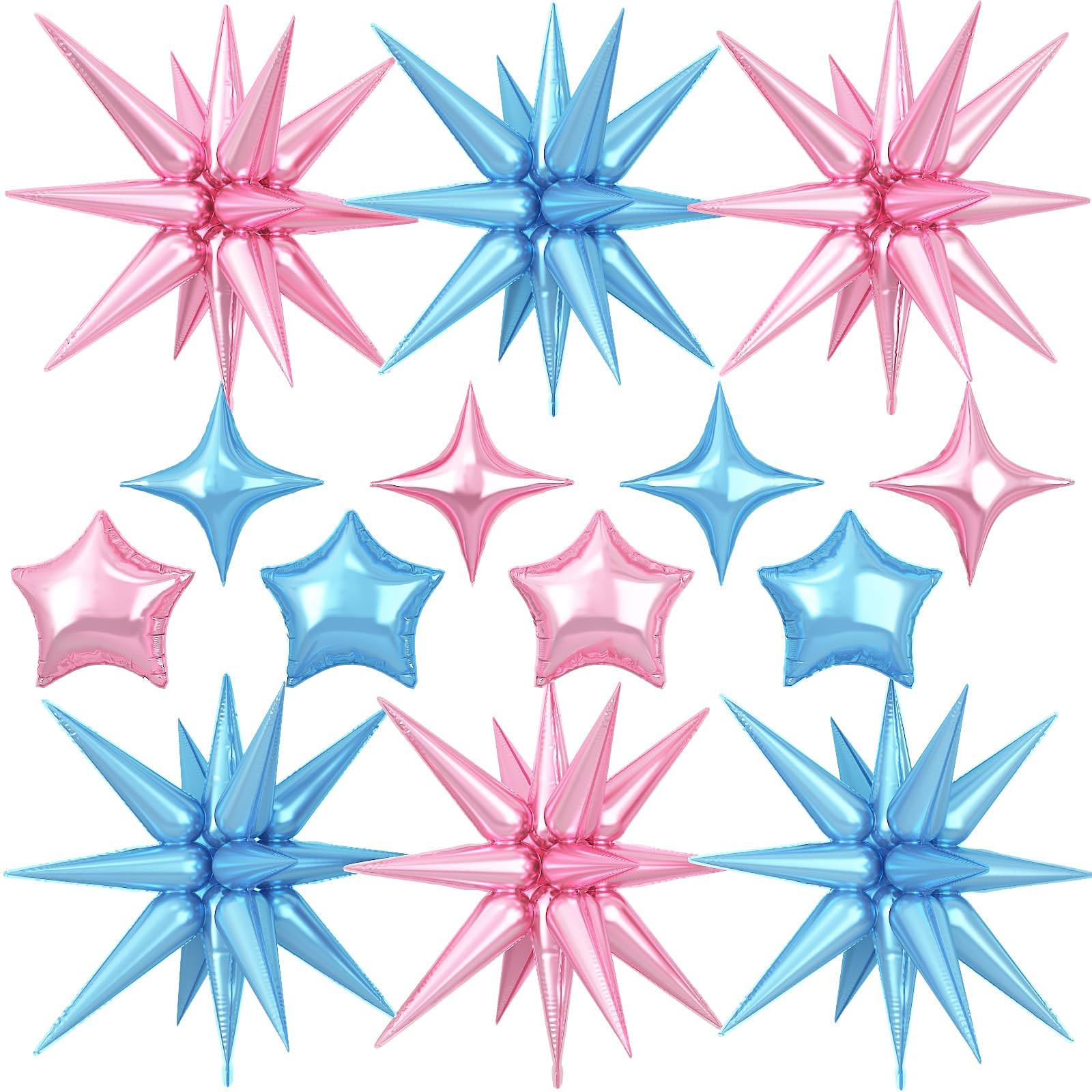 14pcs Pink Blue Star Balloons, Mixed Star Foil Balloon, 22Inch Explosion Stars Balloons with 10Inch Stars Shaped Balloon,for Gender Reveal Birthday