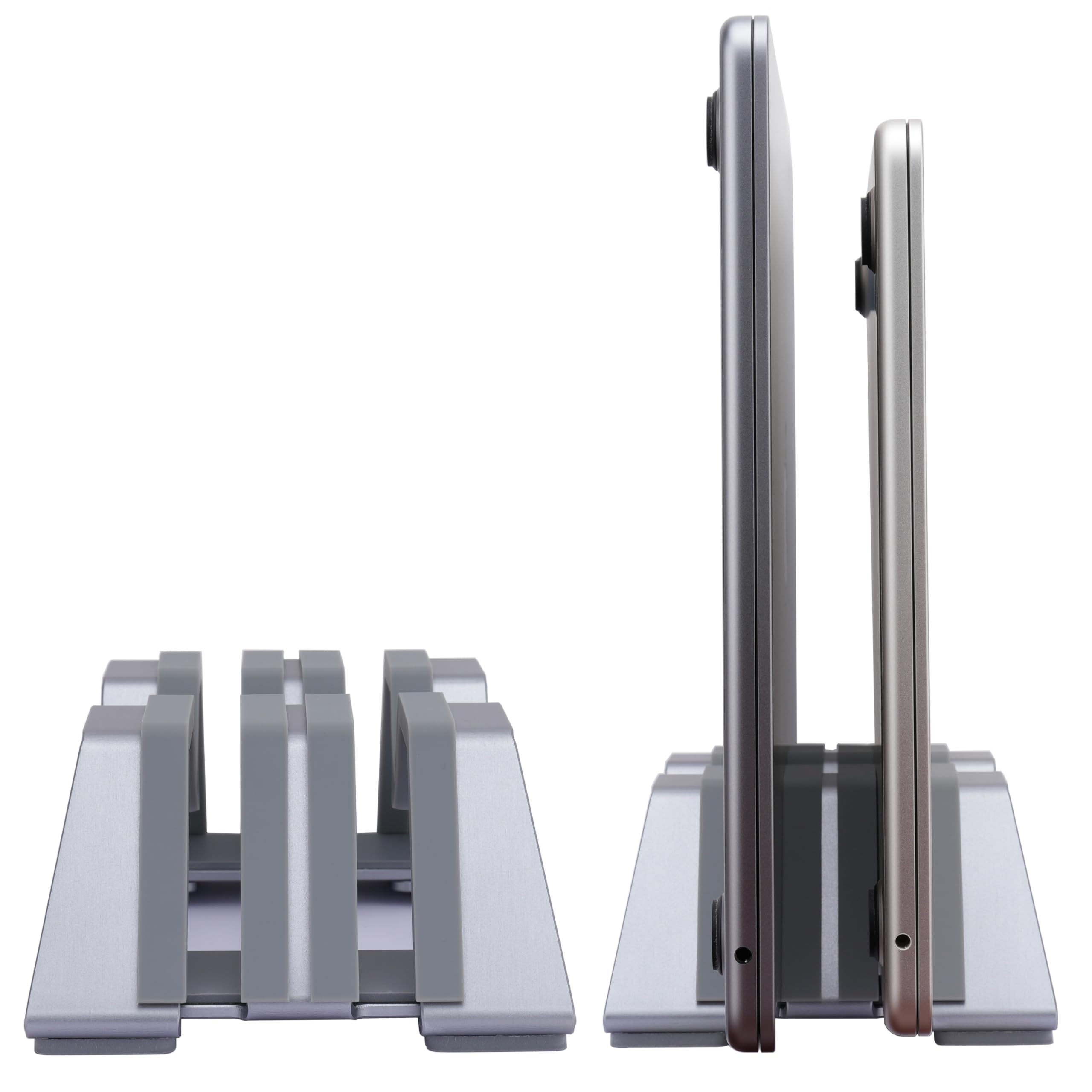Support Vertical Double Réglable pour Ordinateur Portable - Supporte 2 appareils, Convient à tous les Ordinateurs Portables(10-30mm d'épaisseur)- Largeur réglable, Antidérapante et anti-rayures