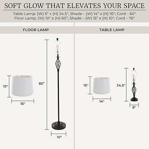 Miniatura 3 de Lavish Home Lámparas de mesa y pie - Juego de 3 luces de diseño de jaula en espiral para sala de estar, dormitorio o entrada con bombillas LED